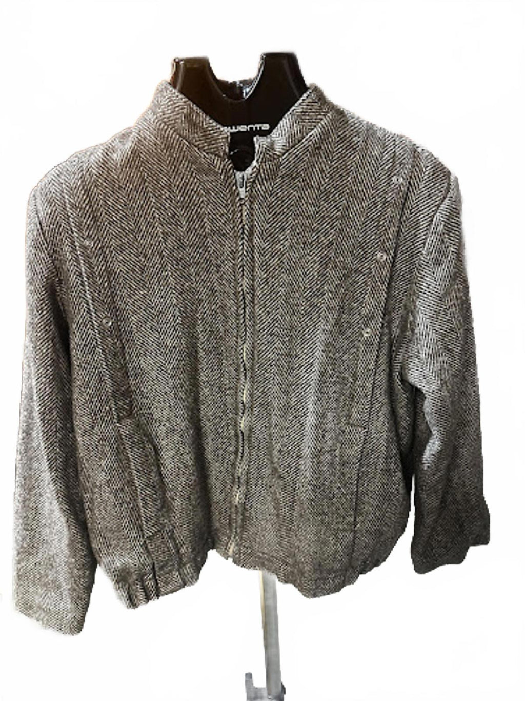 Fast Forward Herringbone Tweed Zip Jacket Wool Blend L