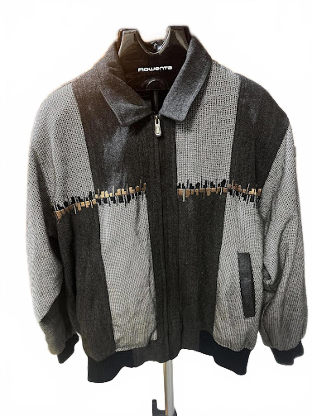 Vintage Califf Gray Black Patterned Knit Bomber Jacket