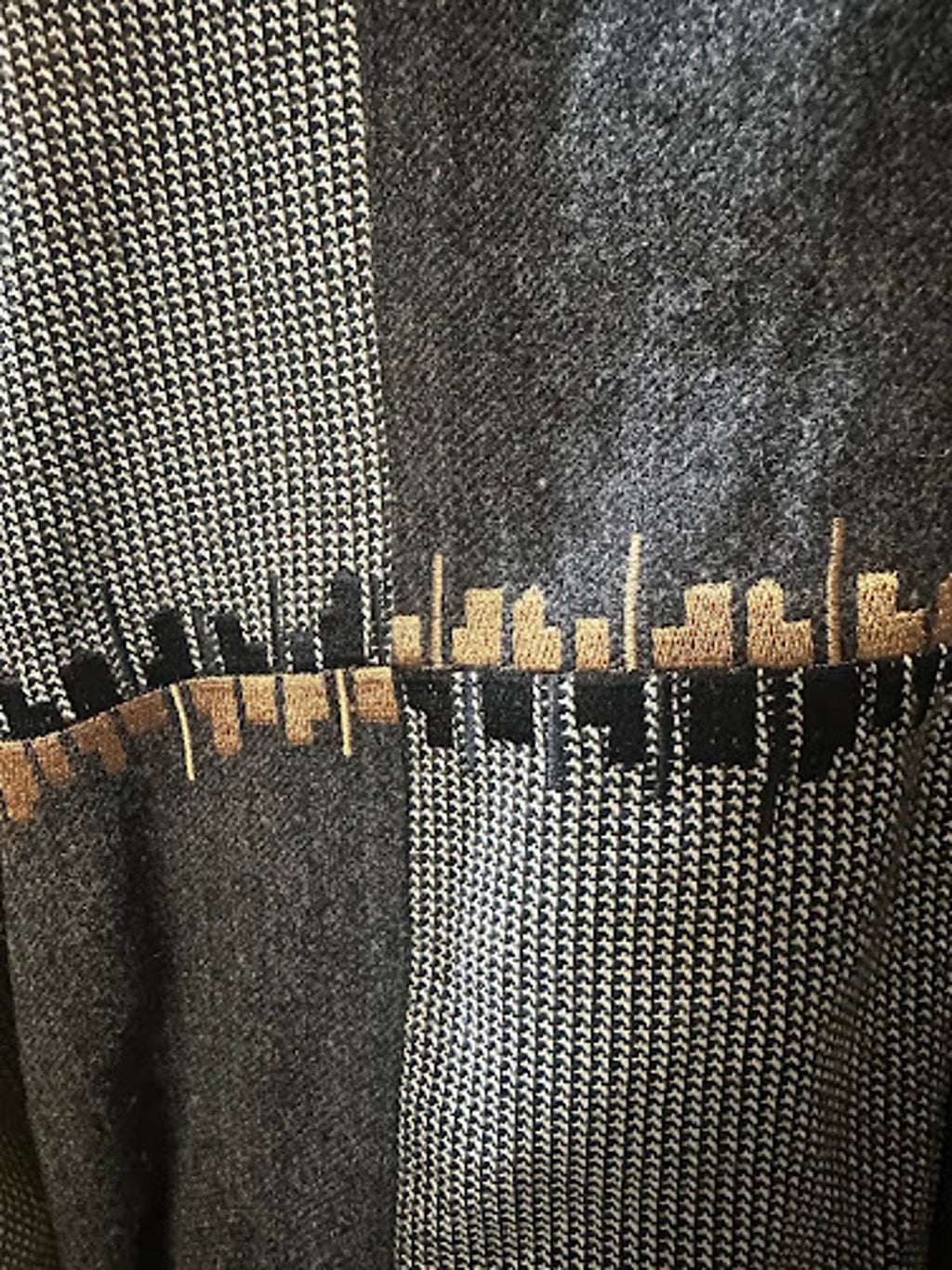 Vintage Califf Gray Black Patterned Knit Bomber Jacket