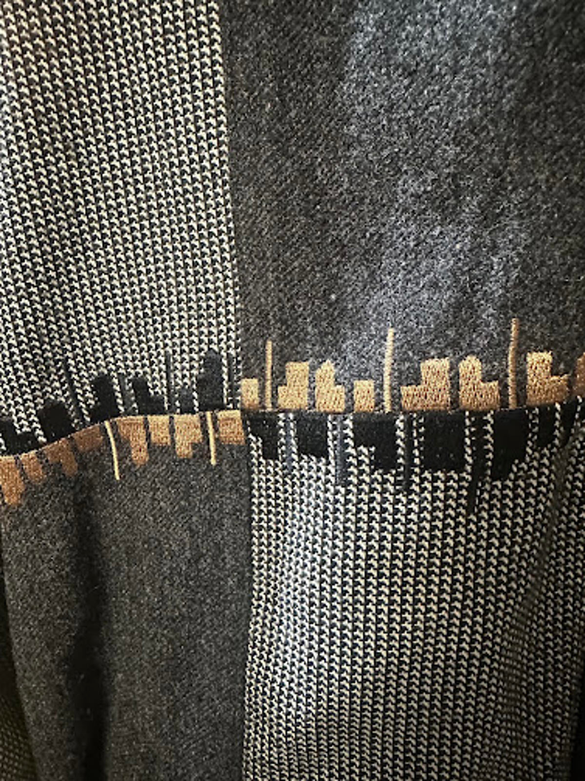 Vintage Califf Gray Black Patterned Knit Bomber Jacket