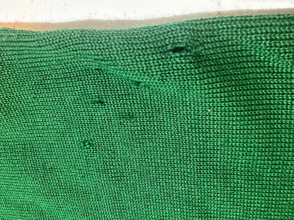 Vintage Green Wool Sweater w Moth Wear Distressed