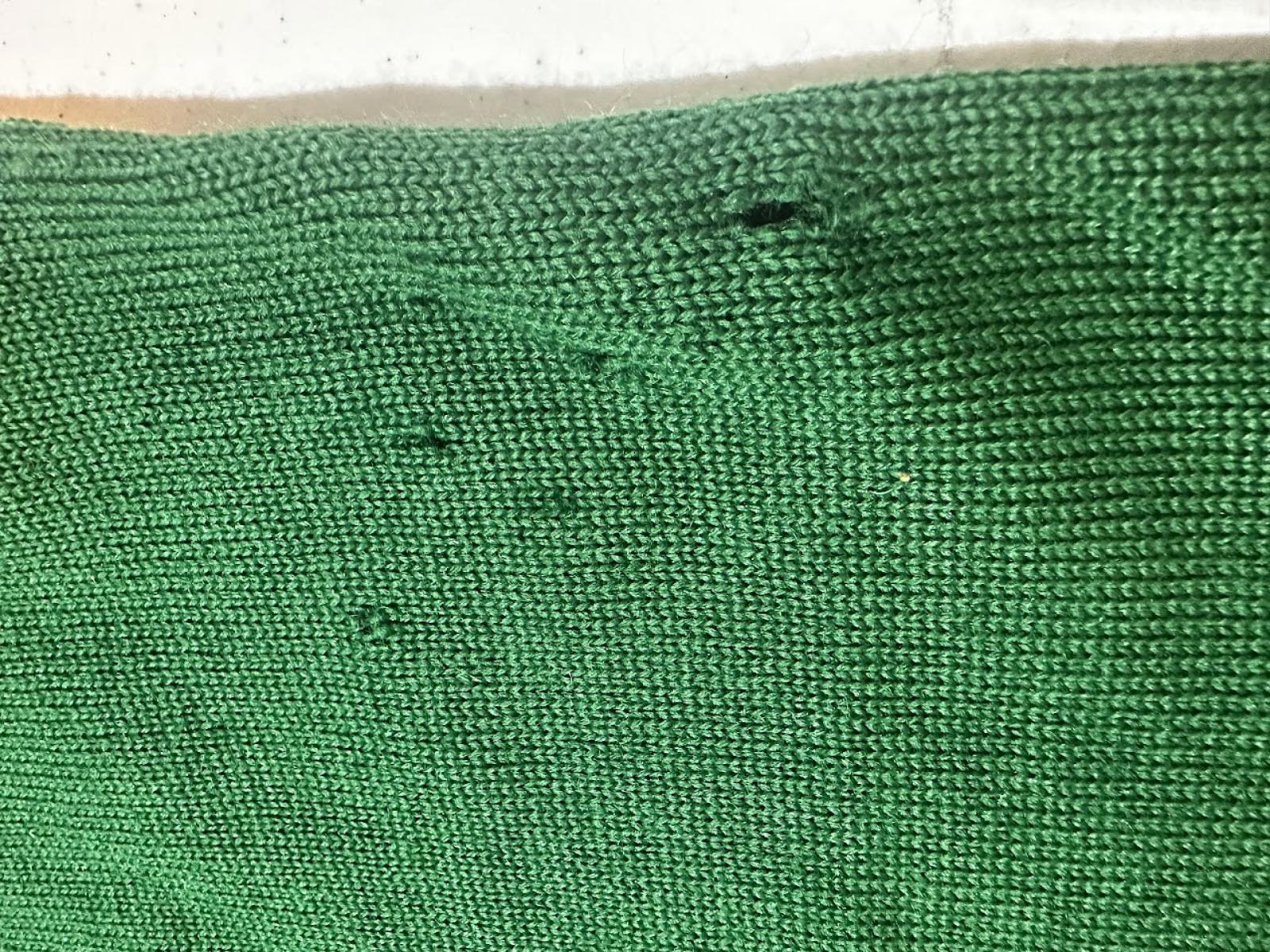 Vintage Green Wool Sweater w Moth Wear Distressed