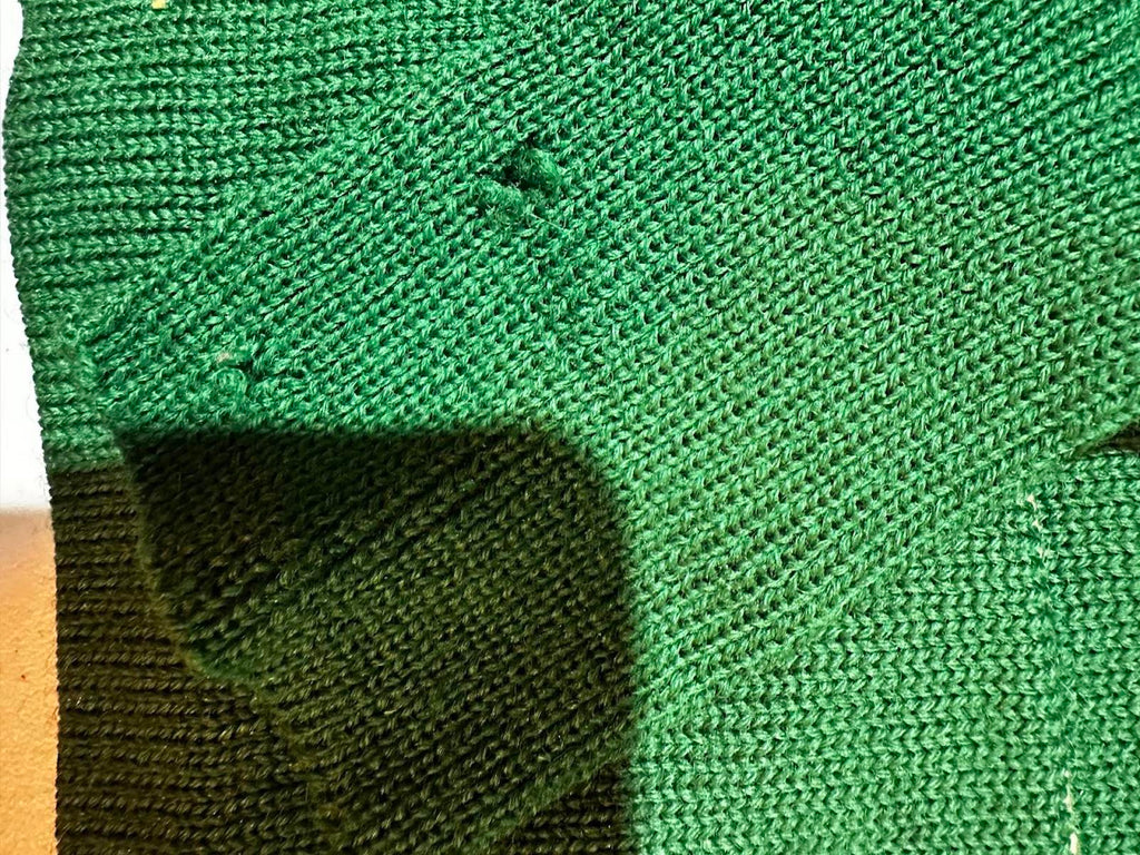 Vintage Green Wool Sweater w Moth Wear Distressed