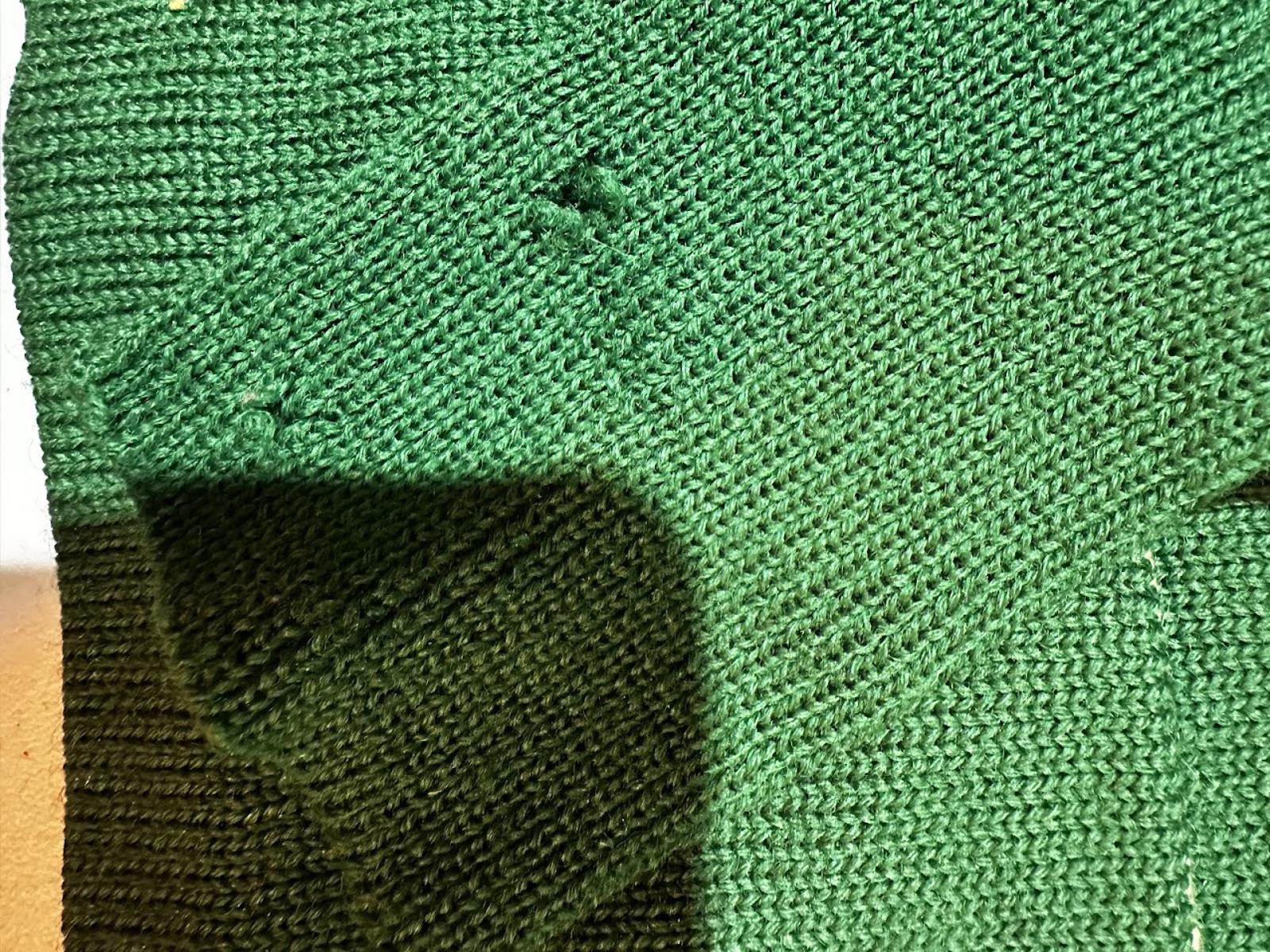Vintage Green Wool Sweater w Moth Wear Distressed