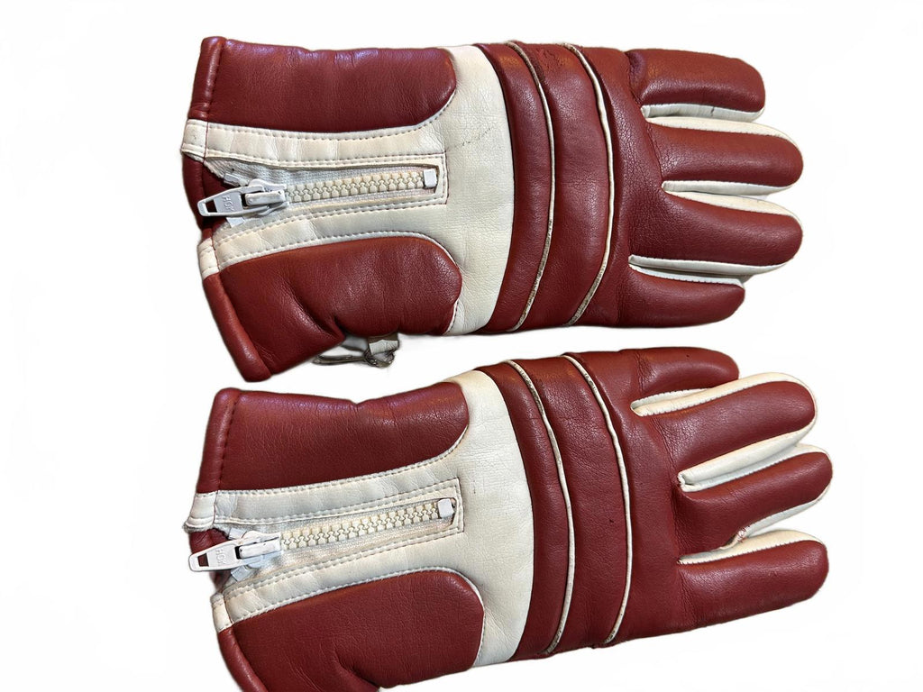 Vintage Red Leather Zip Gloves Ski Winter Size M