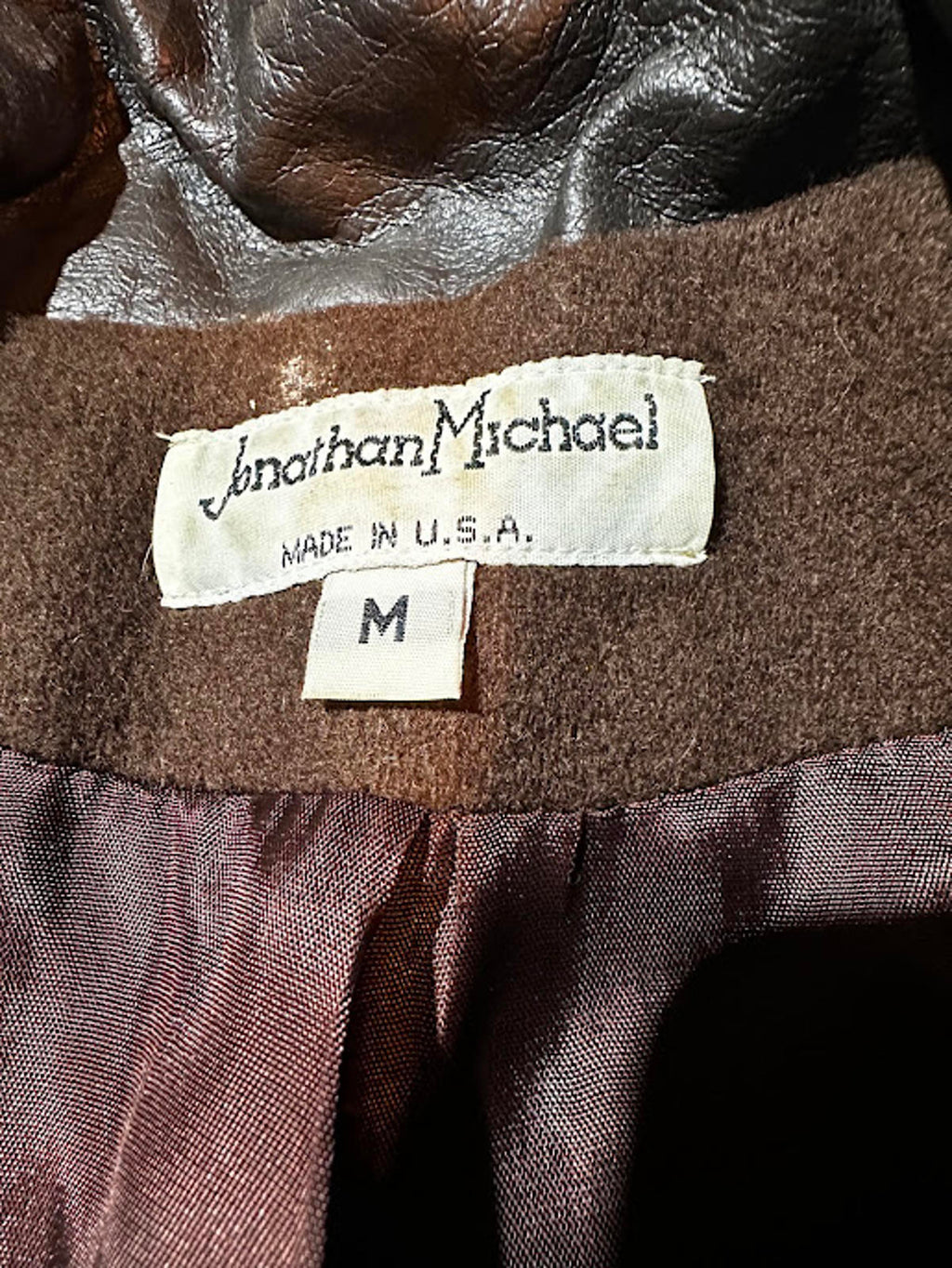Vintage Jonathan Michael Wool Jacket Leather Collar USA  M