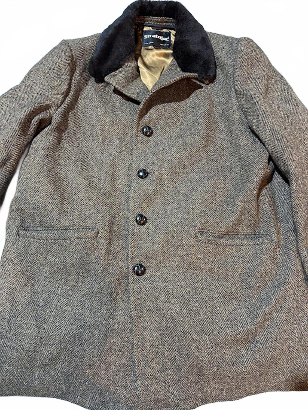 Stratjac Tweed Shearling Lined Coat Faux Fur Collar 44