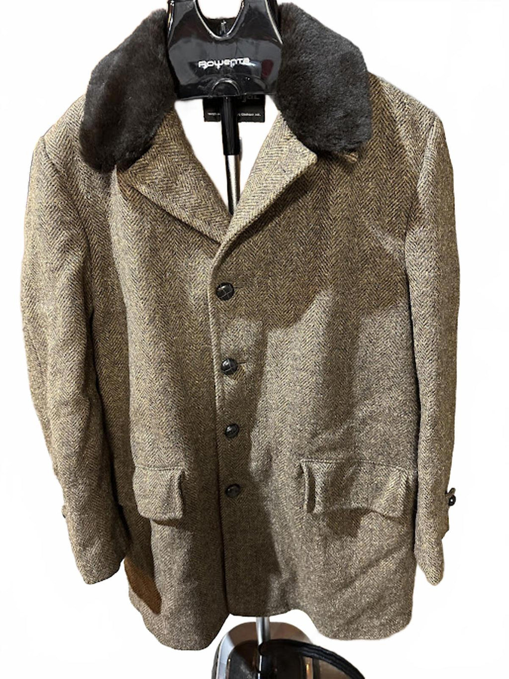 Stratjac Tweed Shearling Lined Coat Faux Fur Collar 44
