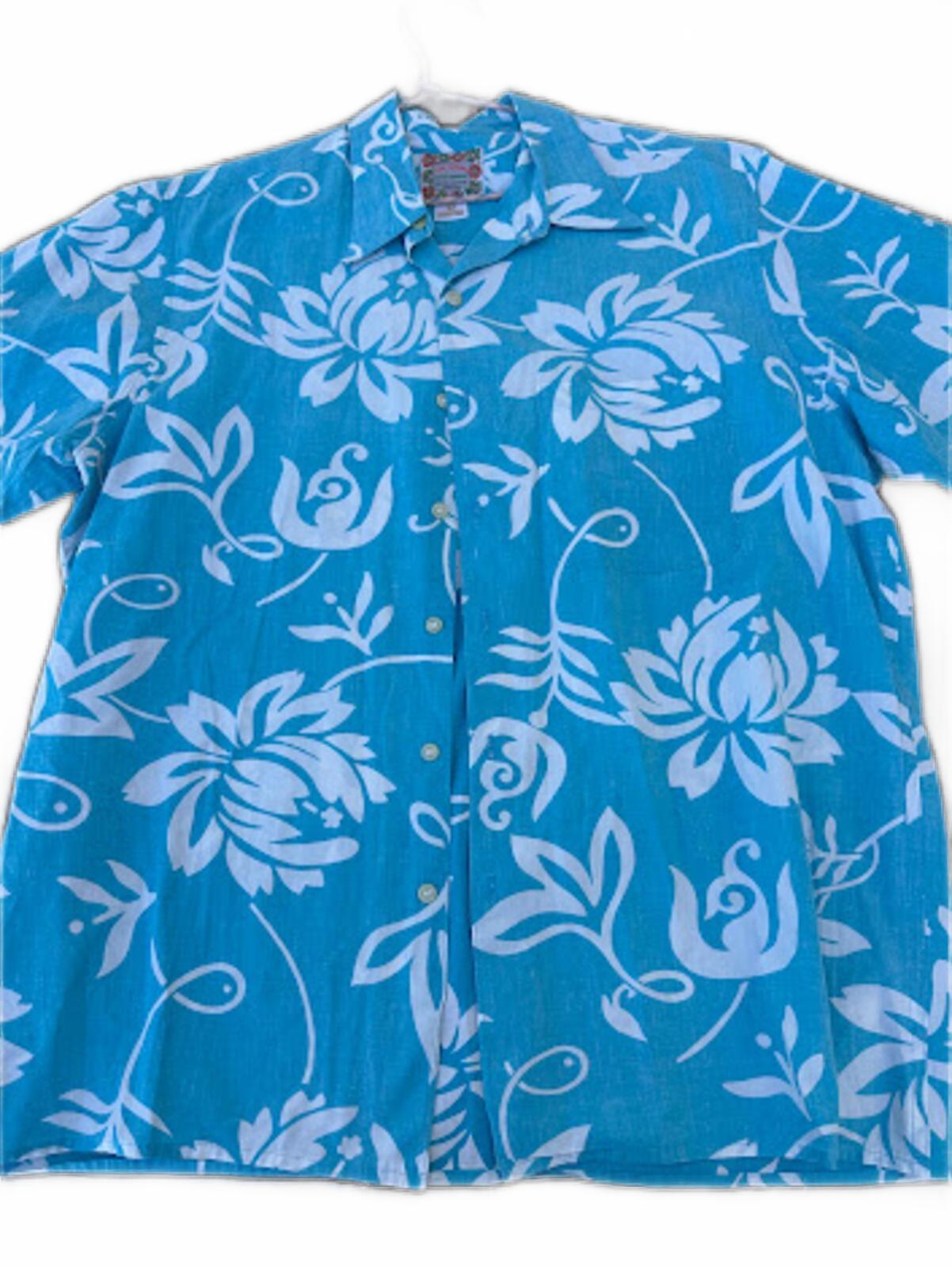 Reyn Spooner Blue Floral Aloha Shirt XL