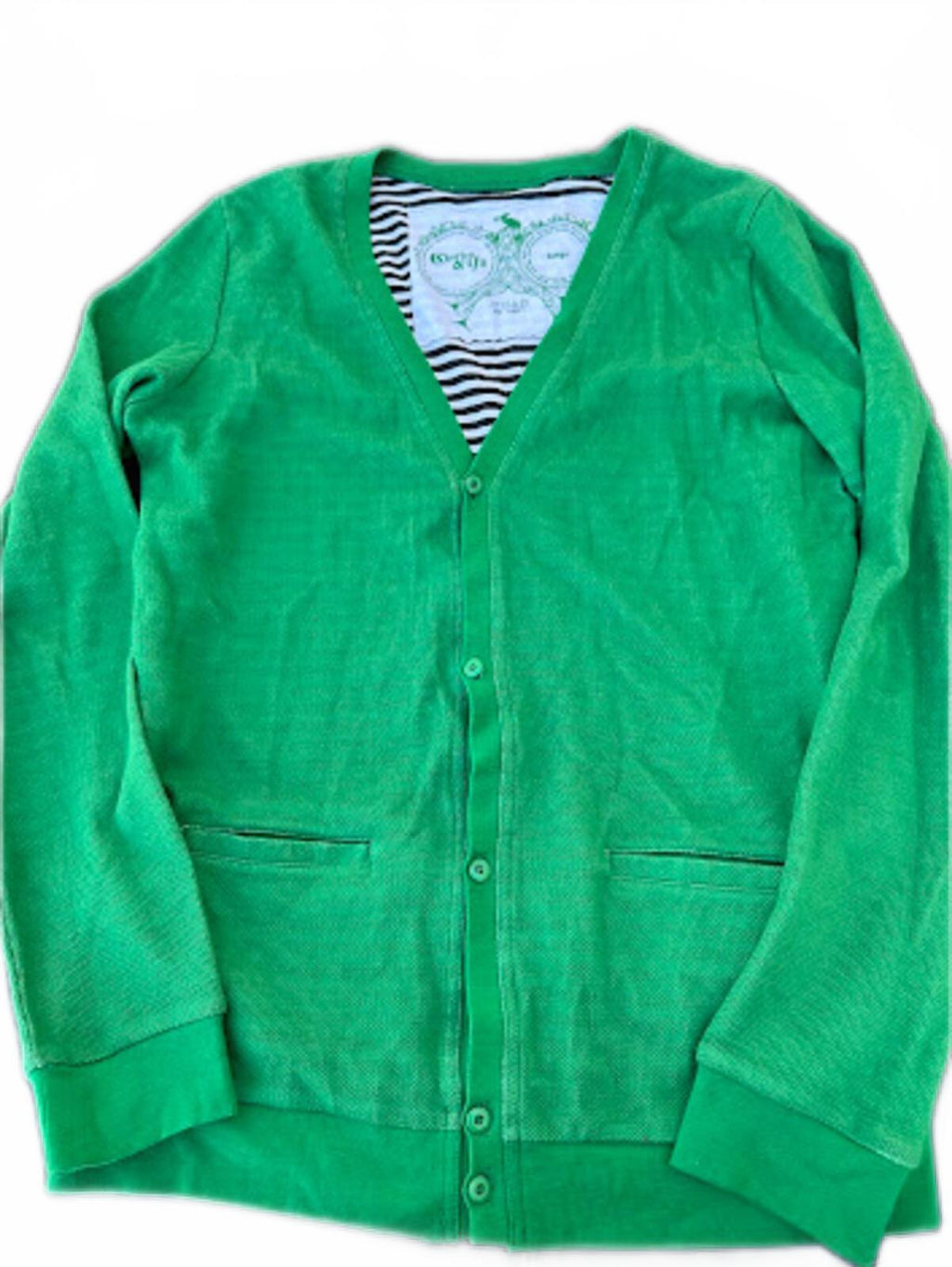 Charles & 1/2 Green Cotton Cardigan Large
