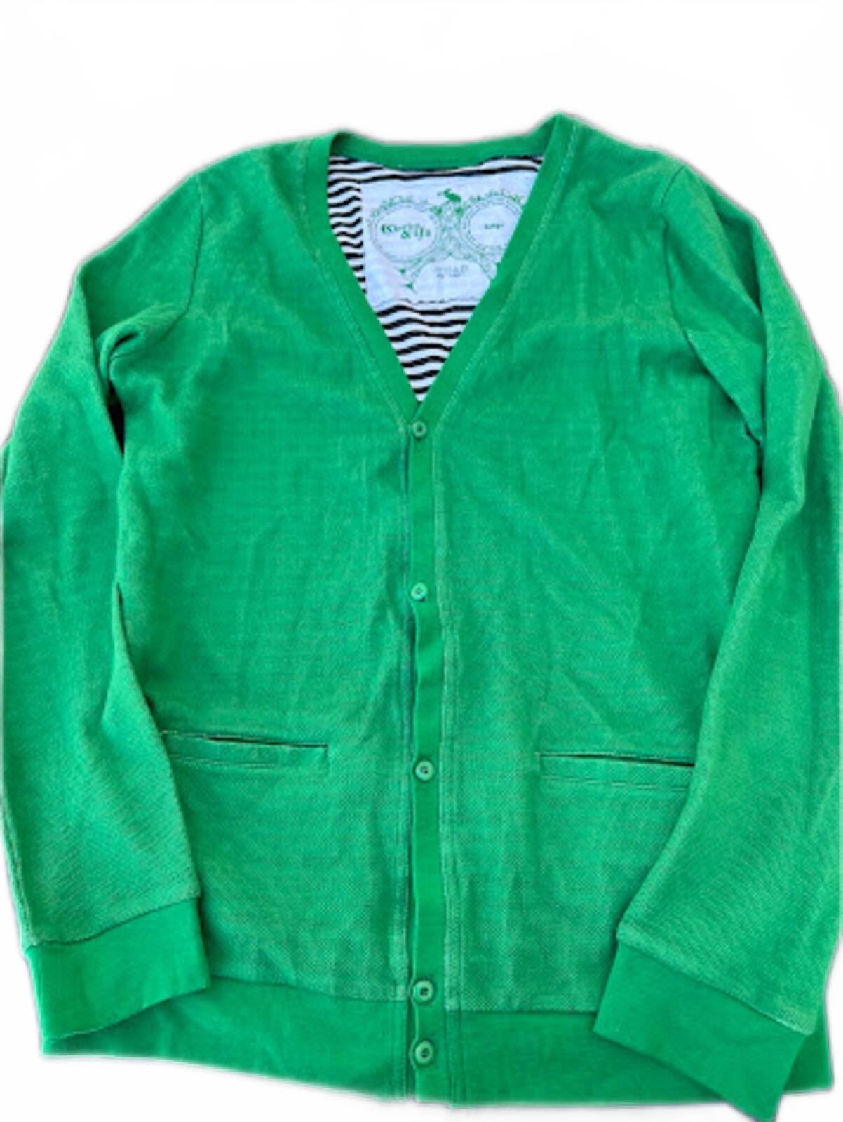 Charles & 1/2 Green Cotton Cardigan Large