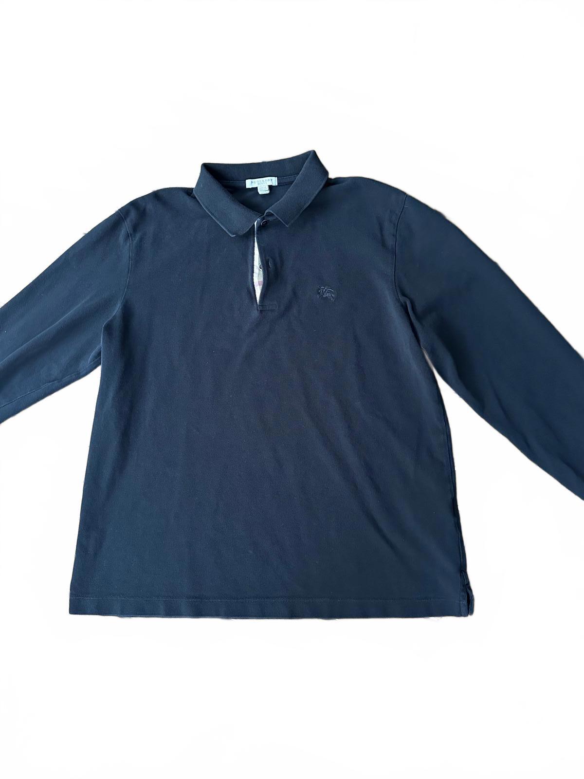 Burberry Black Long Sleeve Polo Nova Check Trim