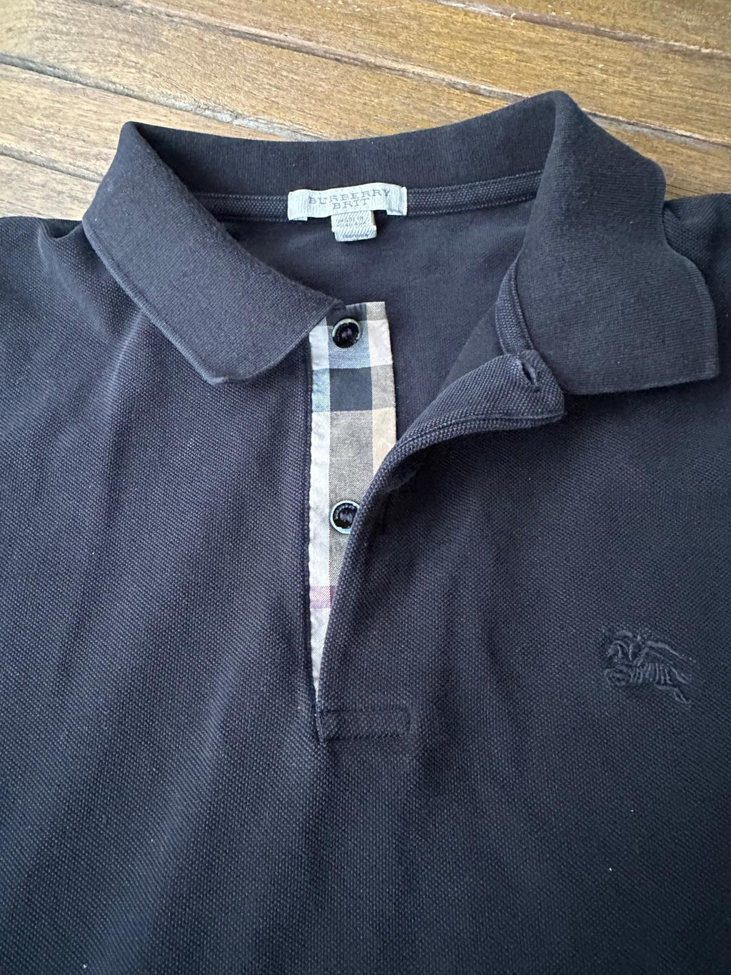 Burberry Black Long Sleeve Polo Nova Check Trim