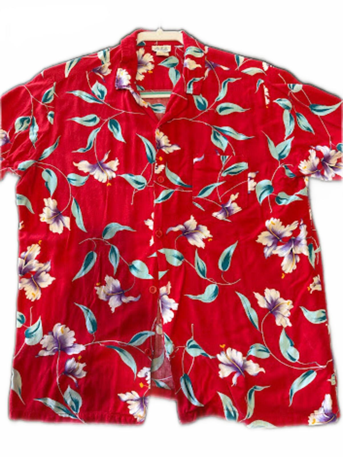 Nalu Hawaii Red Rayon Hawaiian Shirt Large