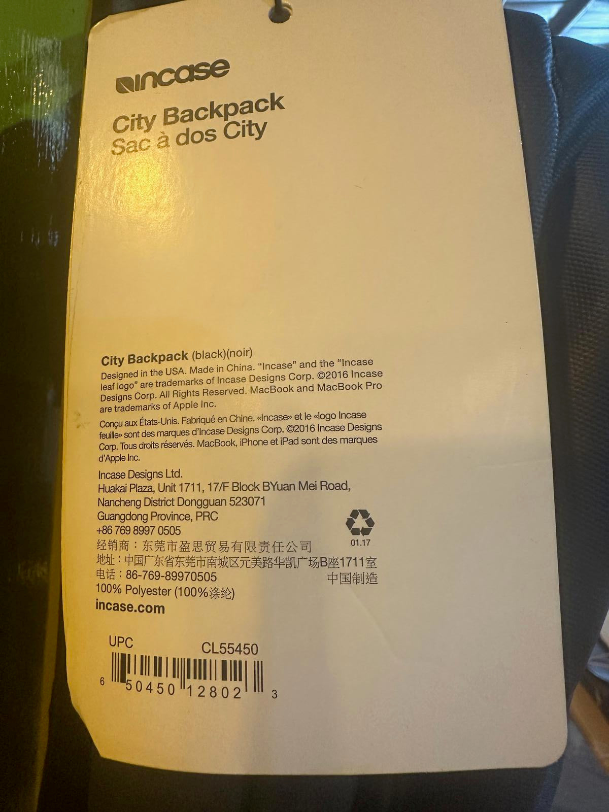 Incase City Backpack – Black – Snapdocs Branded – Fits 15" Laptop – NWT