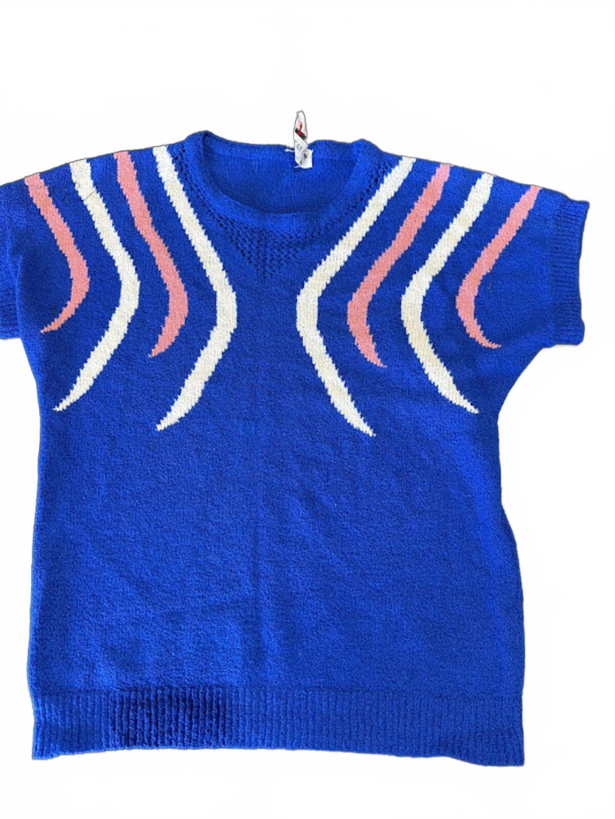 Vintage Blue Short Sleeve Sweater Top