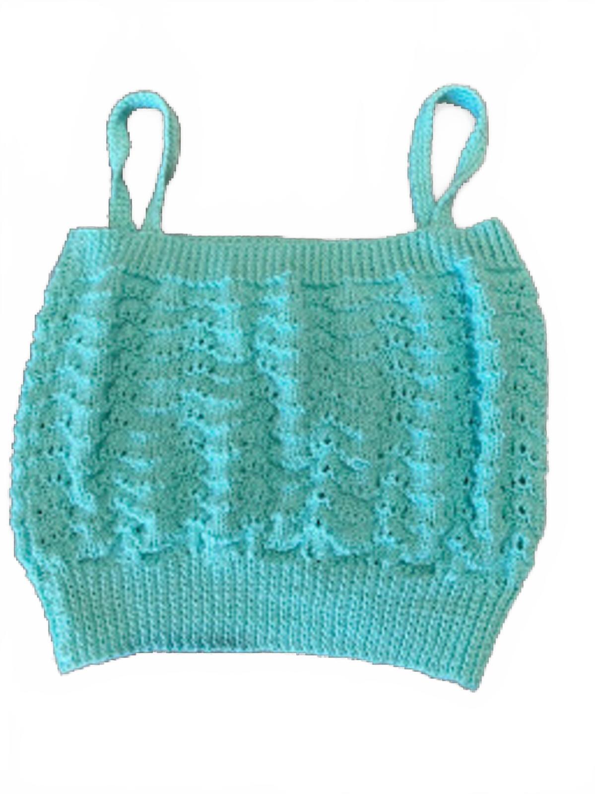 Hand Knit Turquoise Crop Tank Top