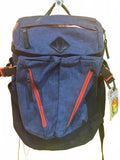 Blue and Black Multi-Pocket Urban Backpack with Red Zippers