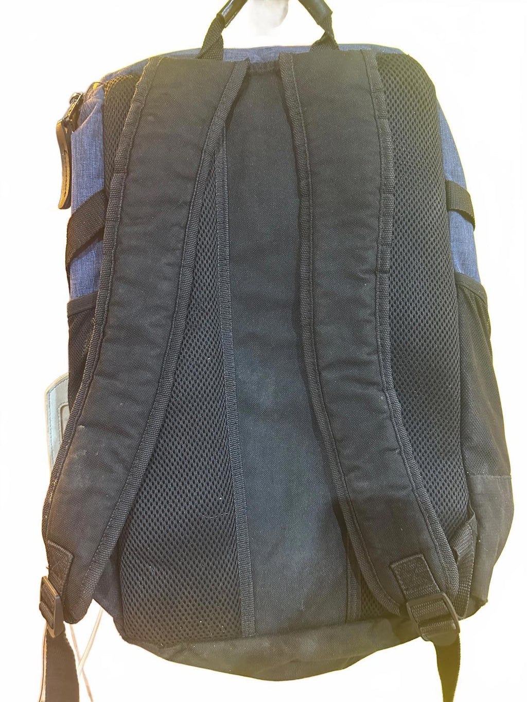 Blue and Black Multi-Pocket Urban Backpack with Red Zippers