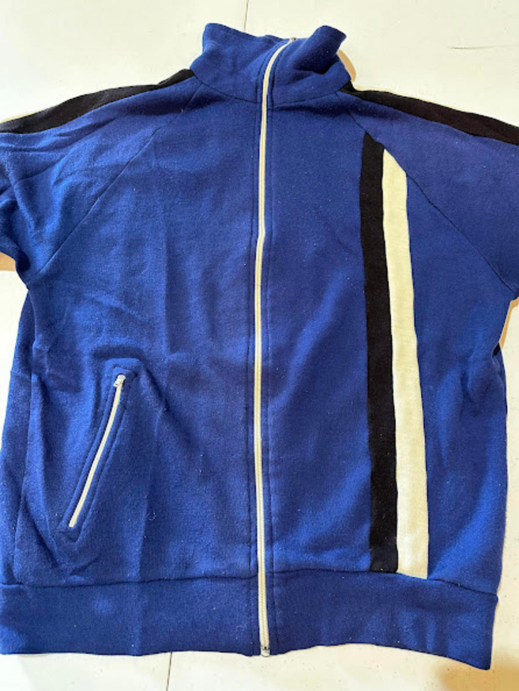 Vintage Blue Track Jacket Racing Stripe Zip Up Retro