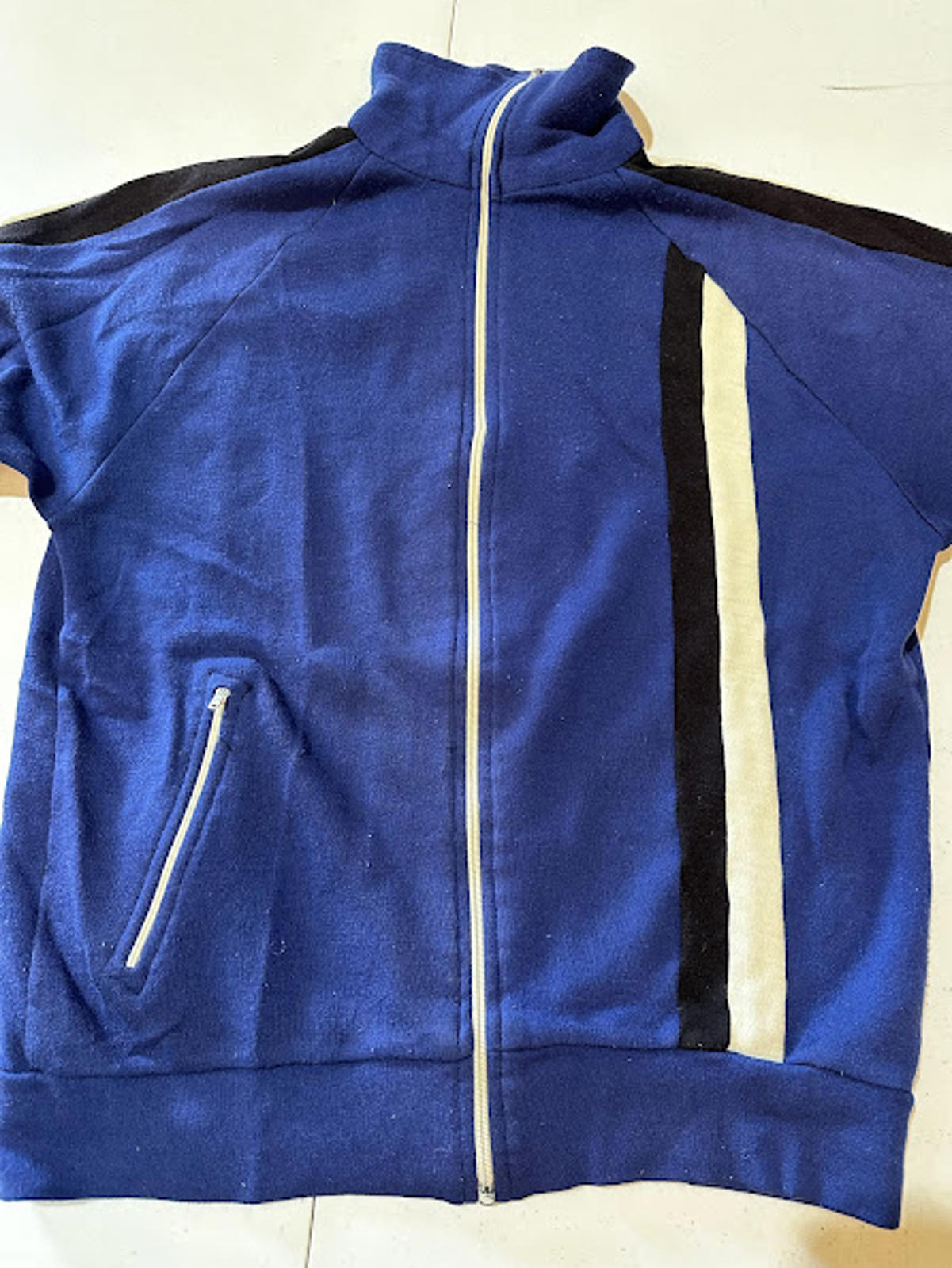 Vintage Blue Track Jacket Racing Stripe Zip Up Retro
