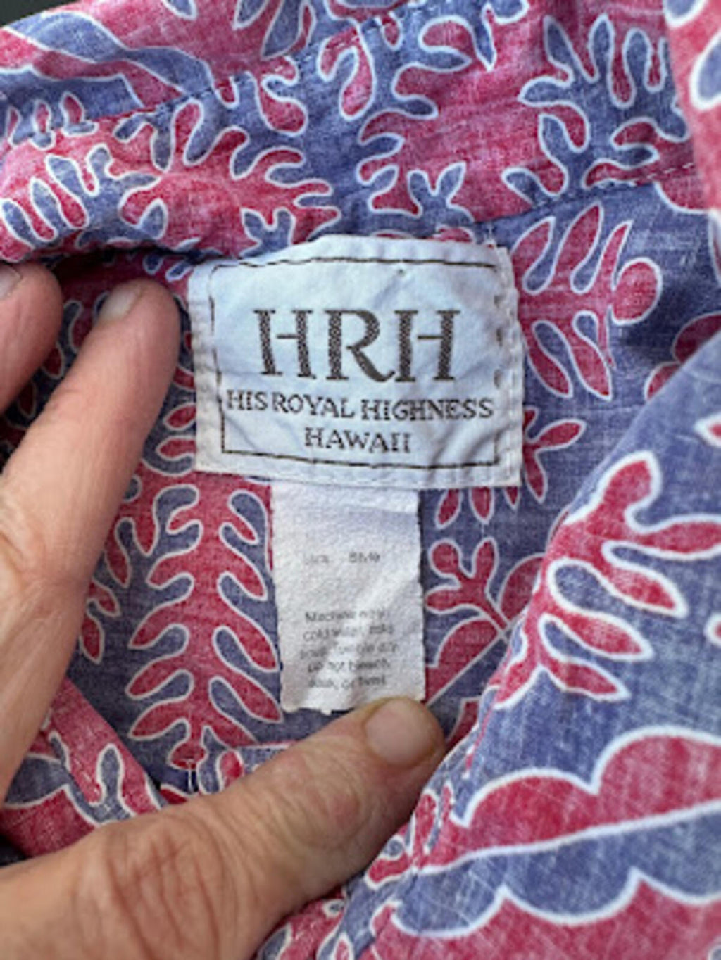 Vintage HRH Hawaiian Shirt Red Blue Print Large