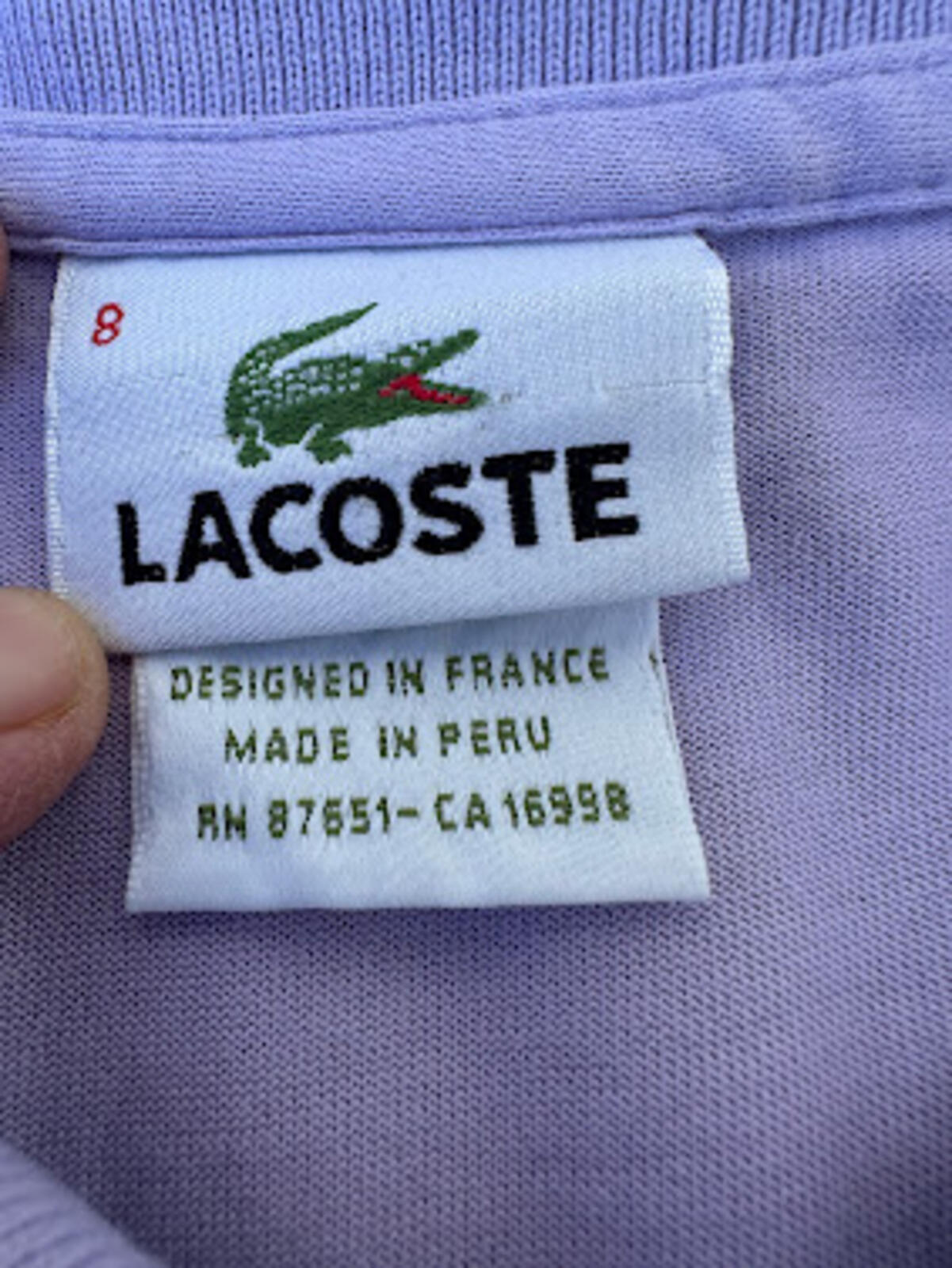Lacoste Lavender Polo Shirt Size 8