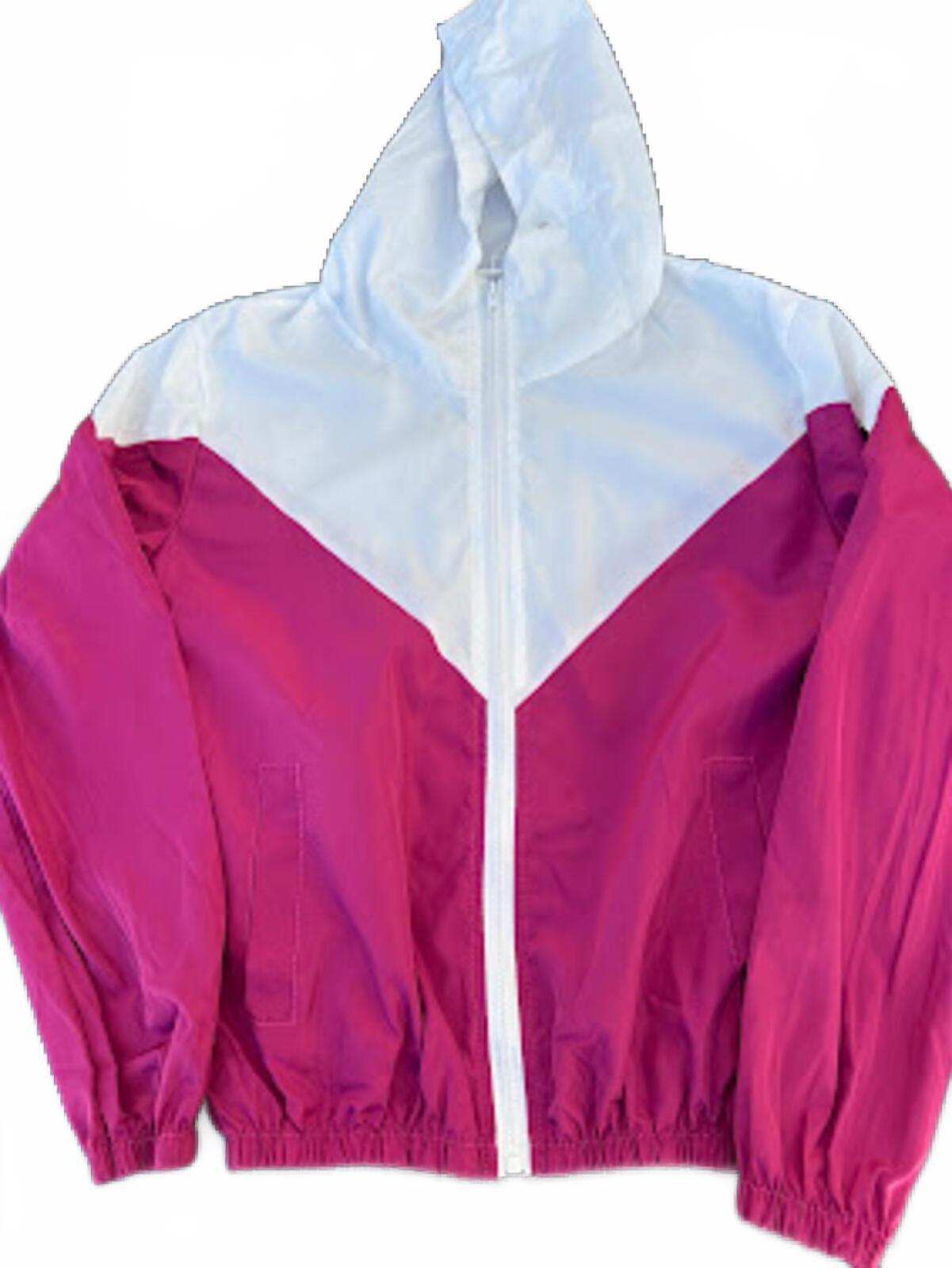 Vintage Pink White Hooded Windbreaker S