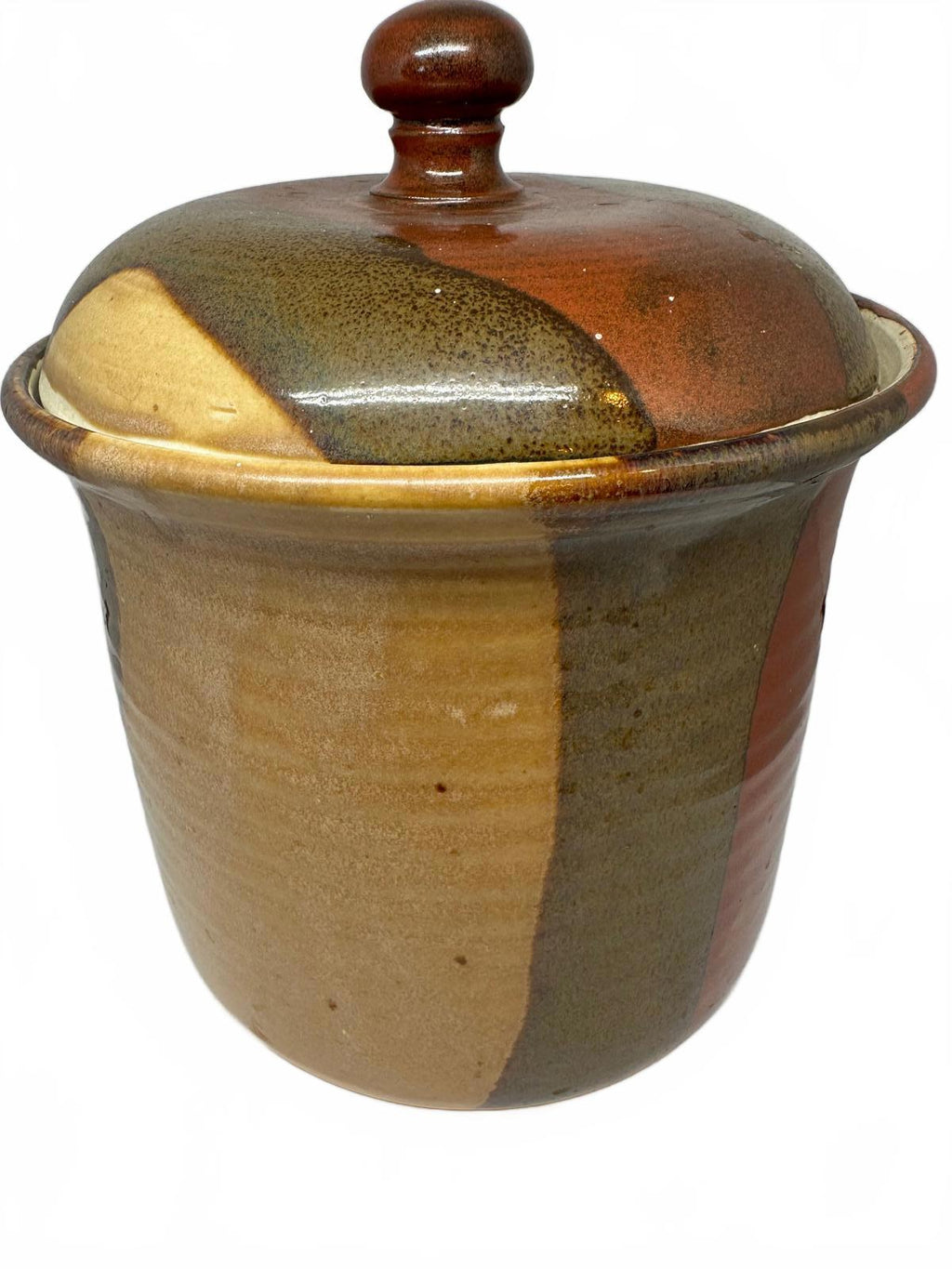 Large Studio Pottery Crock with Lid Multicolor Glaze Jar Handmade Ca Potteryy