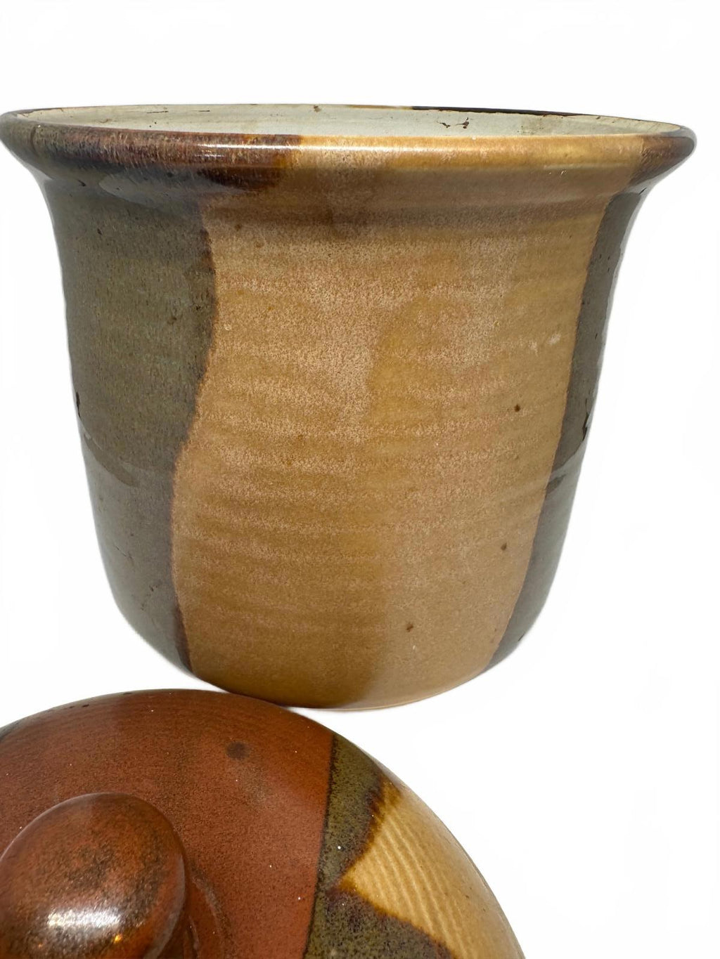 Large Studio Pottery Crock with Lid Multicolor Glaze Jar Handmade Ca Potteryy