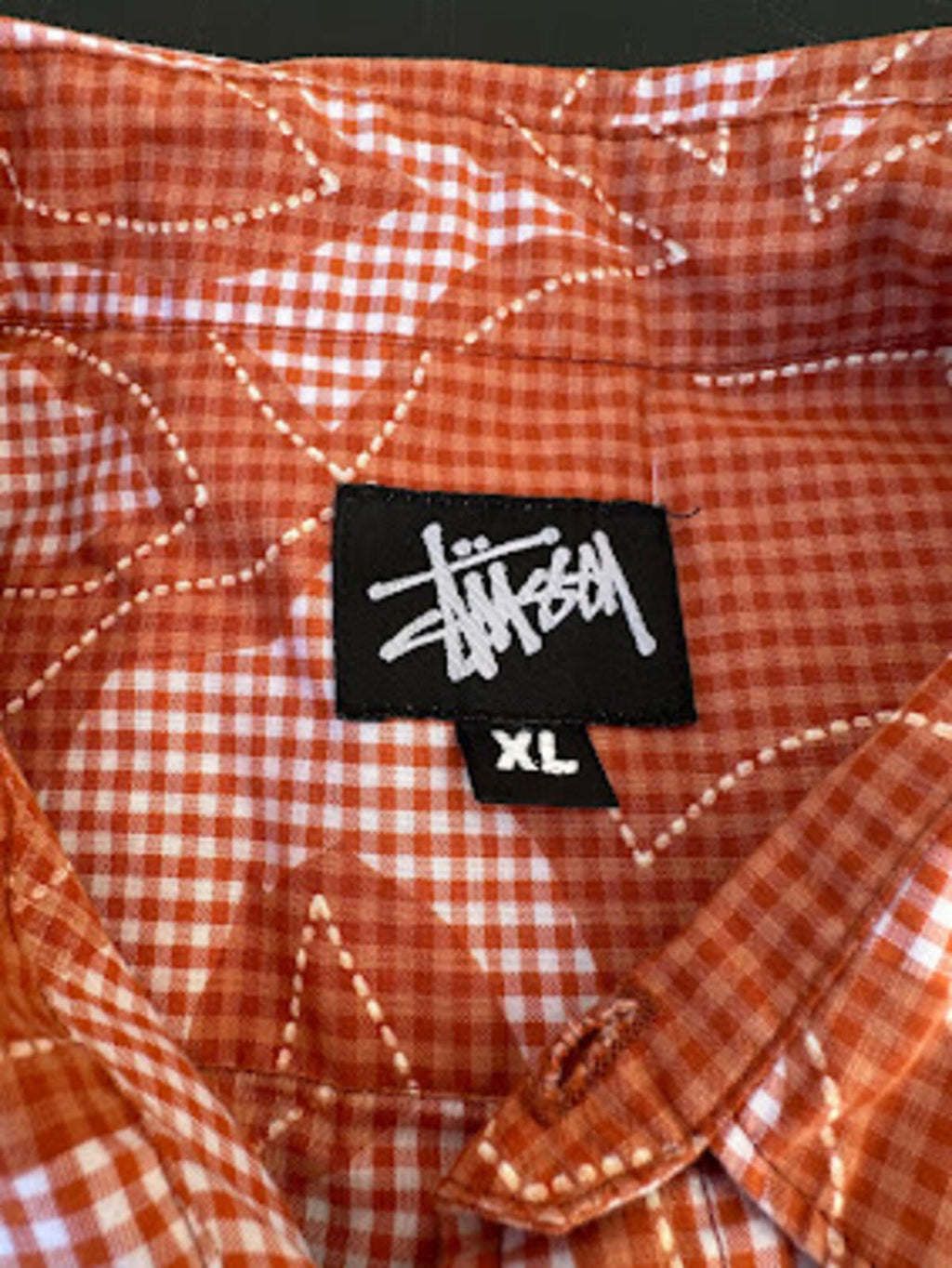 Stüssy Orange Floral Check Shirt XL
