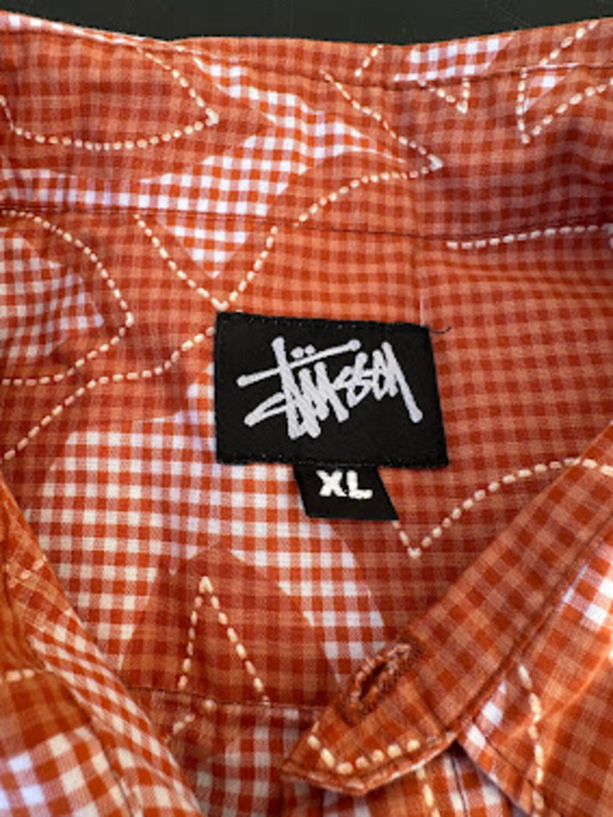 Stüssy Orange Floral Check Shirt XL