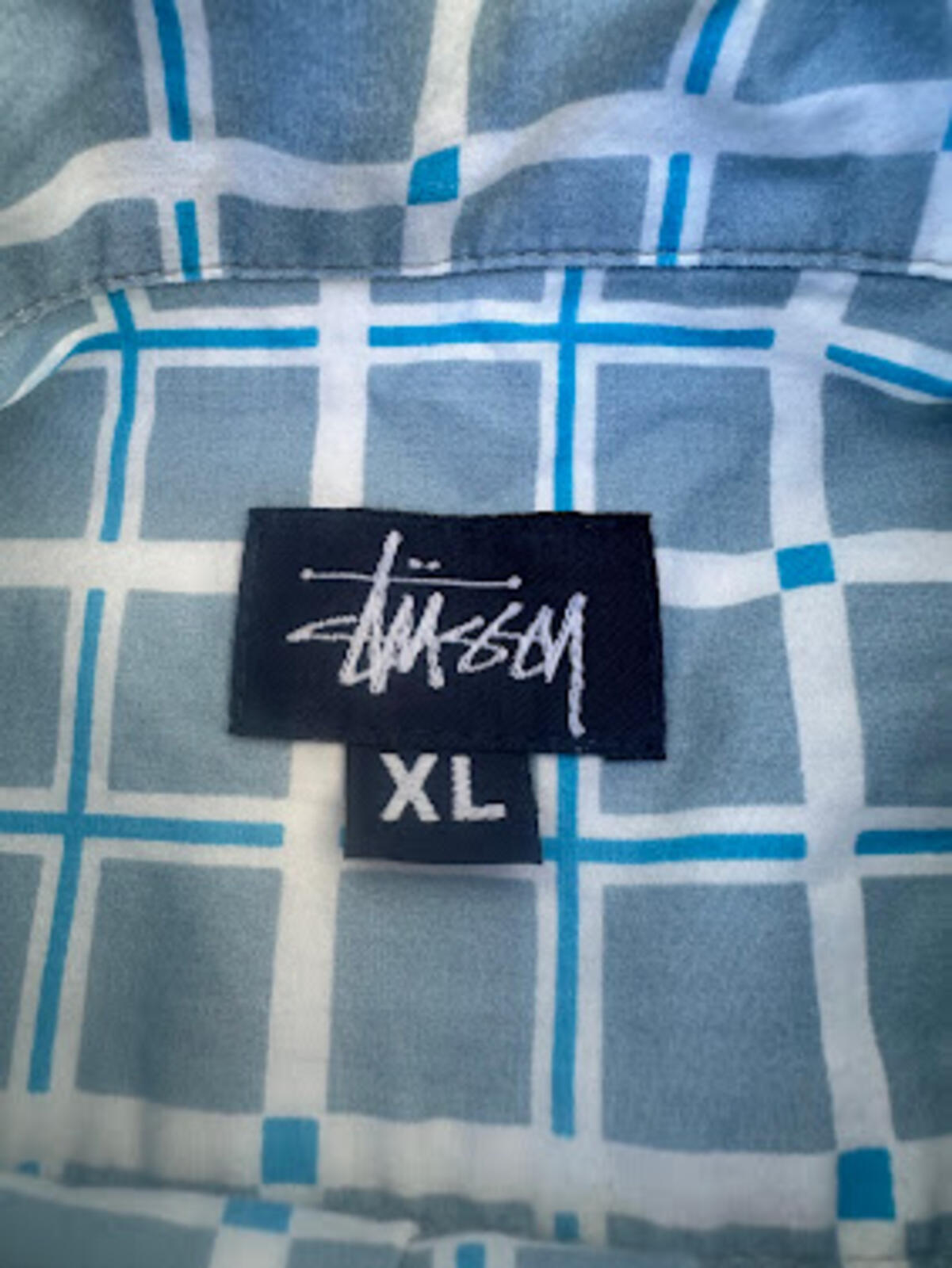 Stüssy Blue Windowpane Button-Up Shirt XL