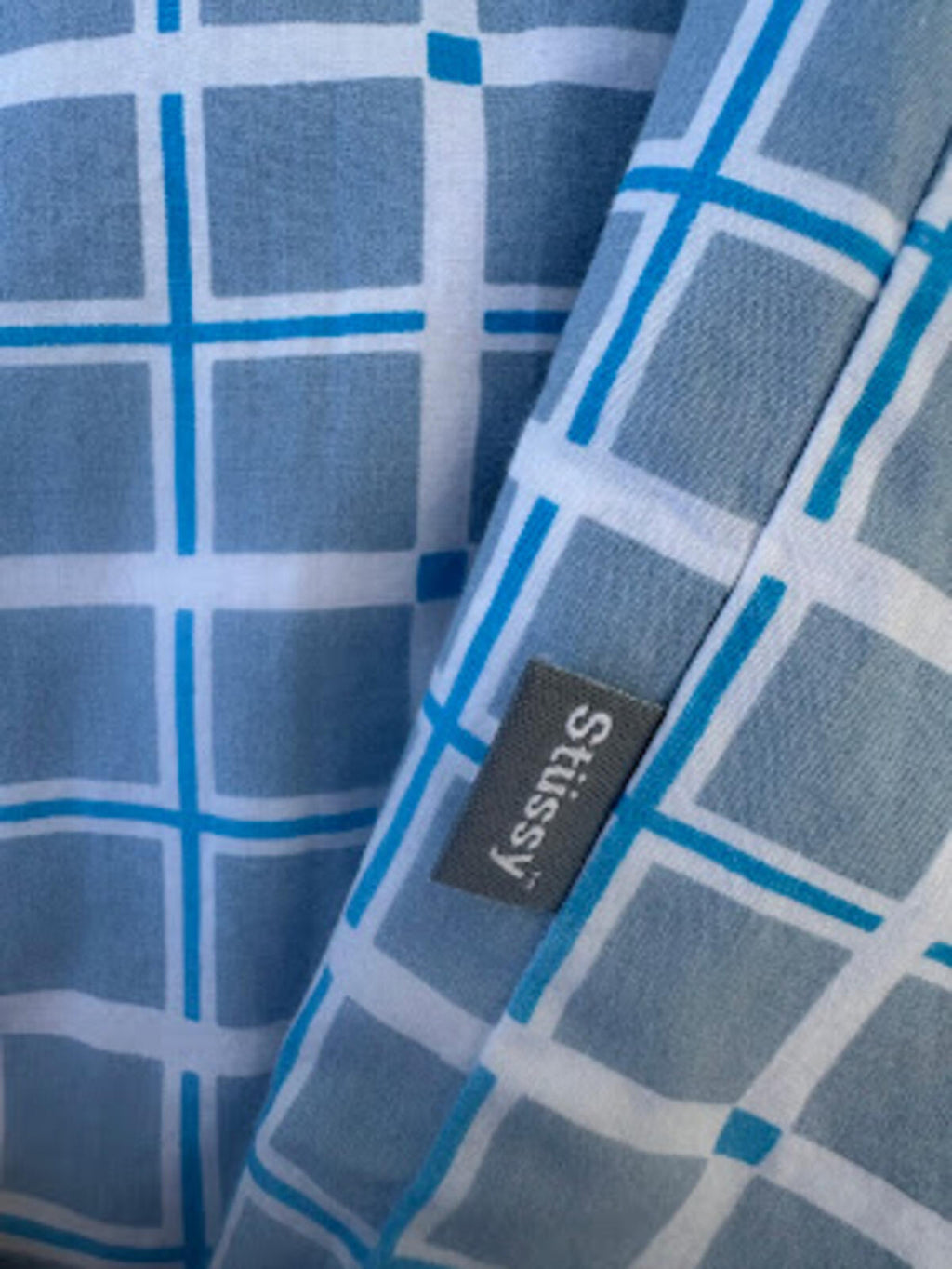 Stüssy Blue Windowpane Button-Up Shirt XL