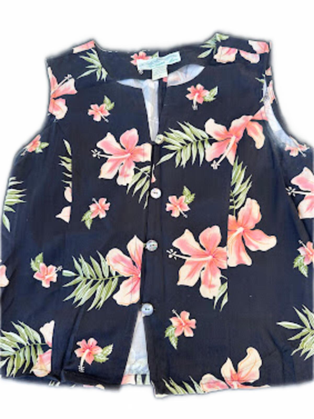 Pineapple Moon Silk Hawaiian Floral Shell Top M