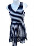 Monteau Navy White Stripe Fit & Flare Dress