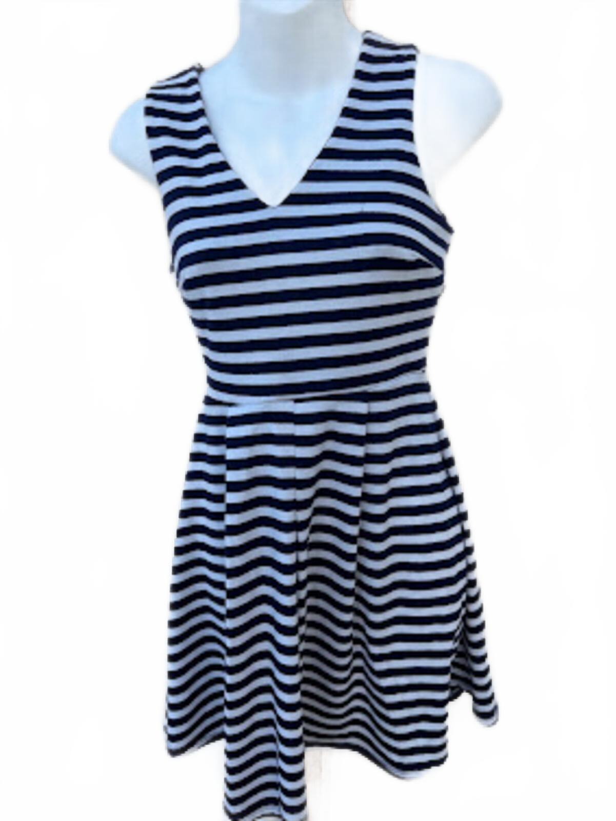 Monteau Navy White Stripe Fit & Flare Dress