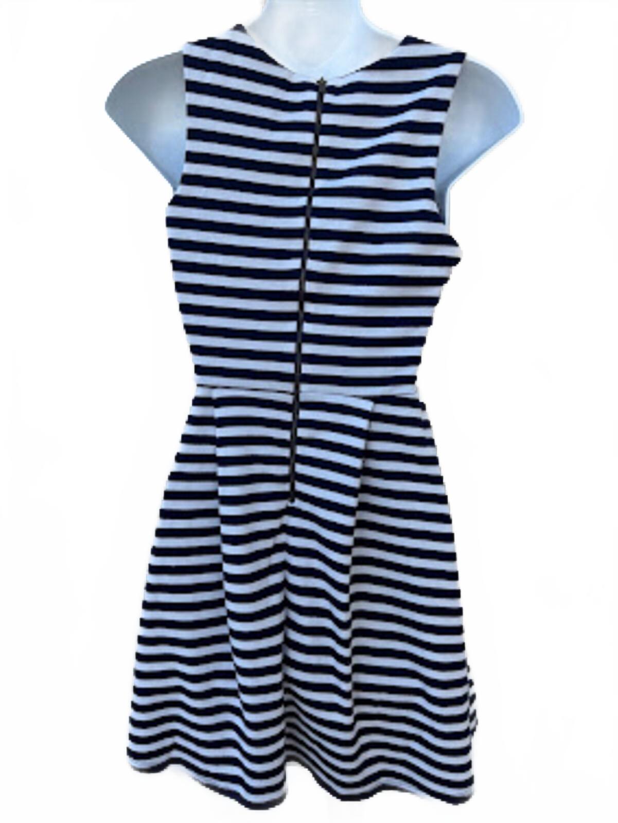 Monteau Navy White Stripe Fit & Flare Dress