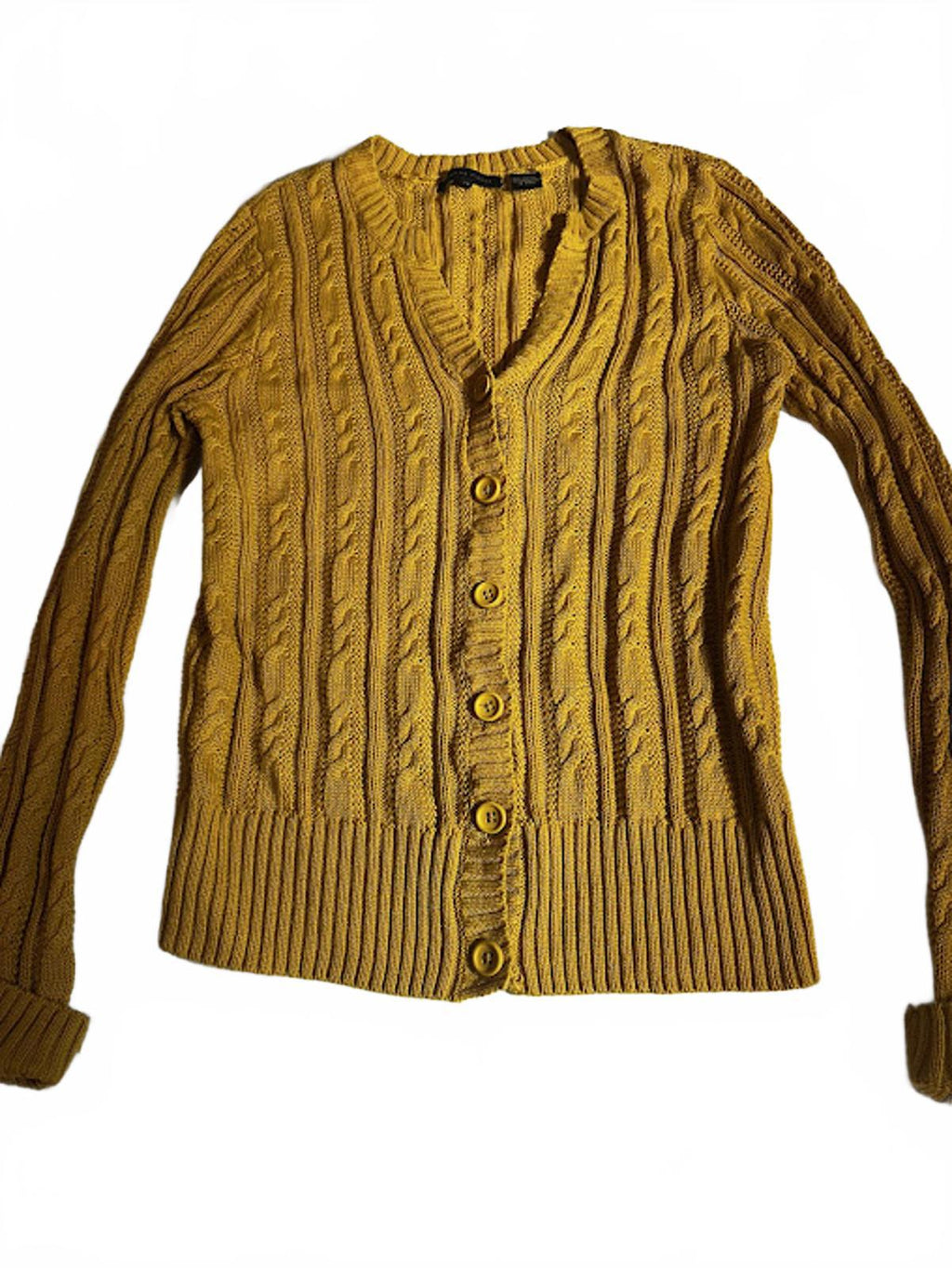 Jeanne Pierre Mustard Cable Knit Cardigan Cotton M