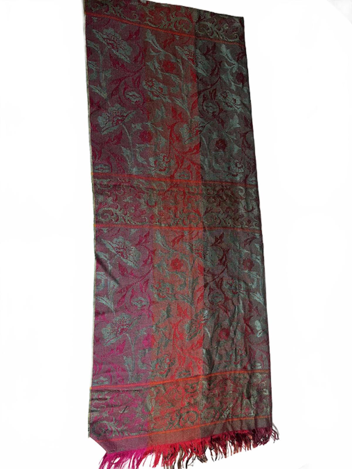 Vintage Silk Jacquard Floral Fringe Shawl Scarf