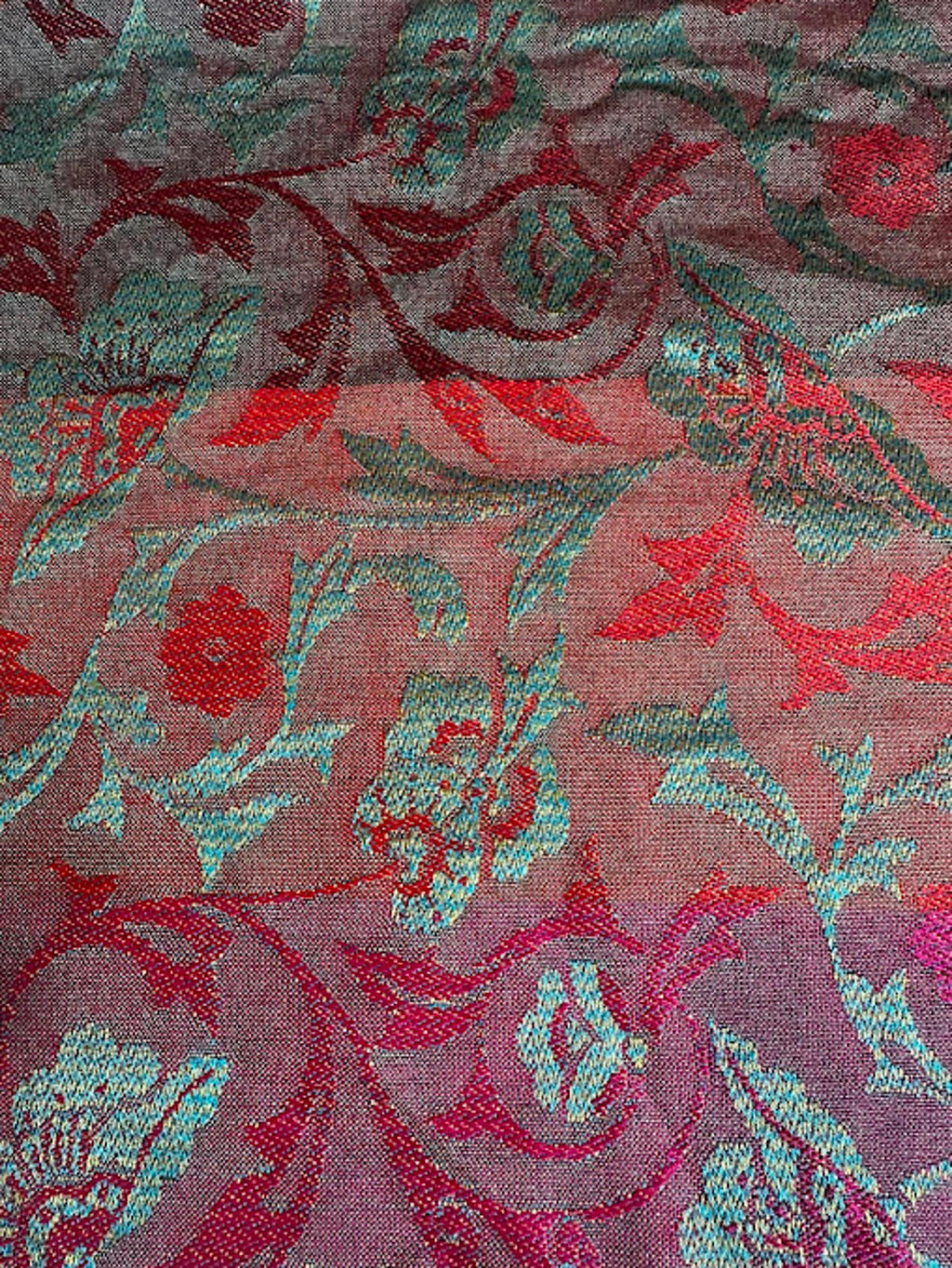 Vintage Silk Jacquard Floral Fringe Shawl Scarf