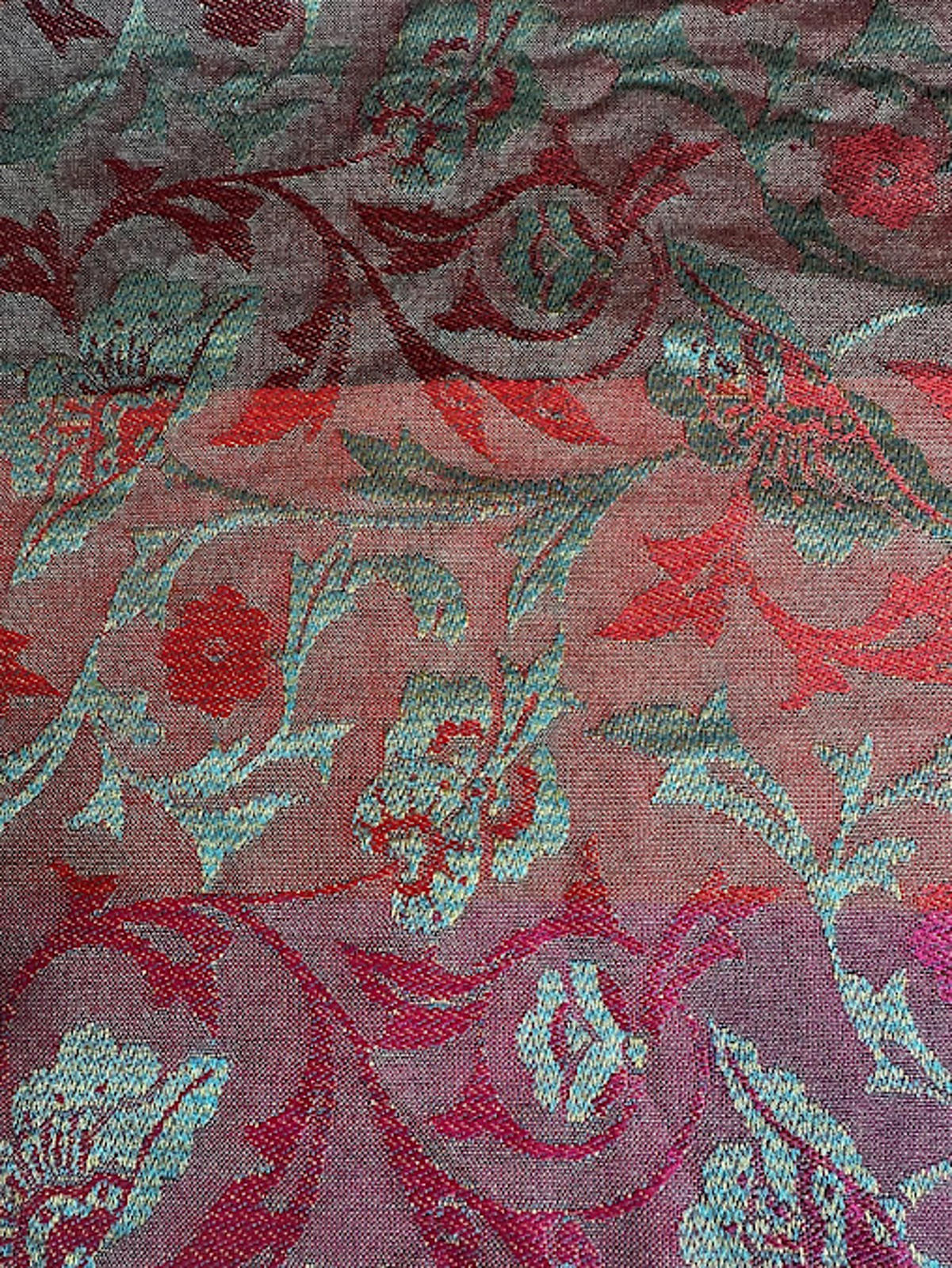 Vintage Silk Jacquard Floral Fringe Shawl Scarf