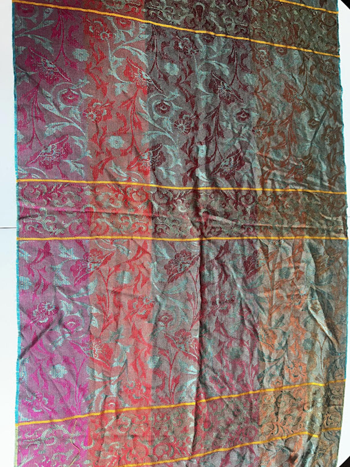 Vintage Silk Jacquard Floral Fringe Shawl Scarf