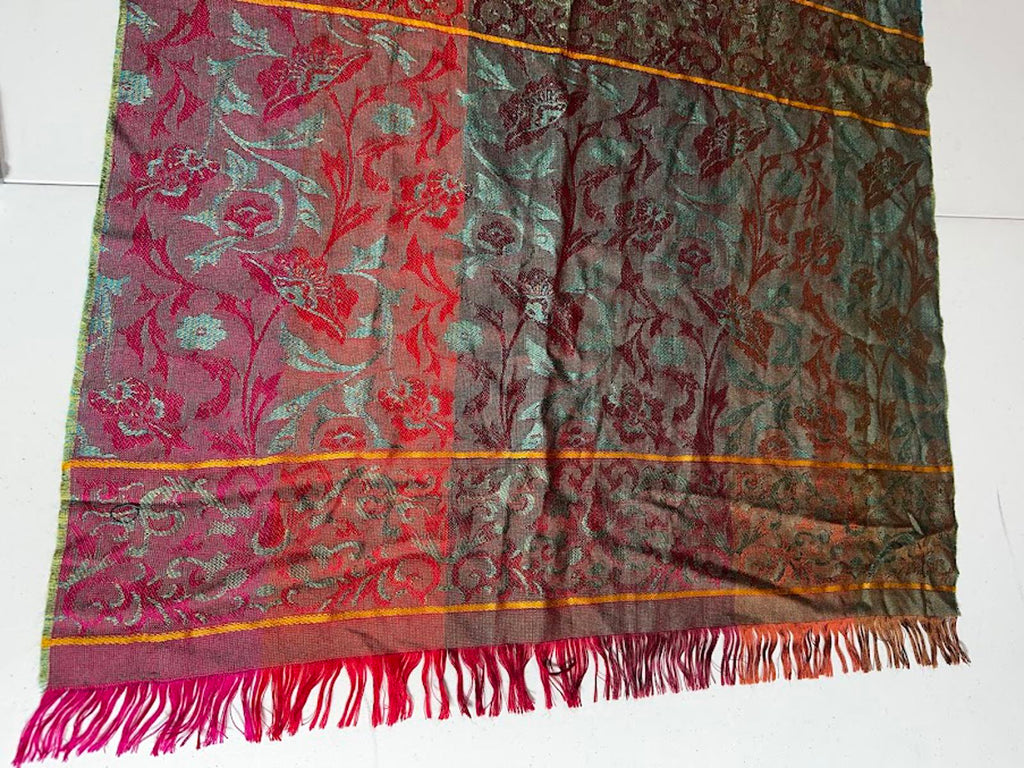 Vintage Silk Jacquard Floral Fringe Shawl Scarf
