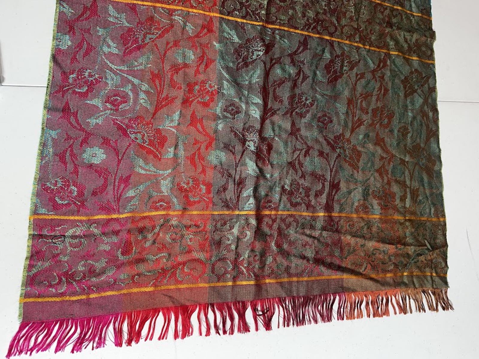 Vintage Silk Jacquard Floral Fringe Shawl Scarf