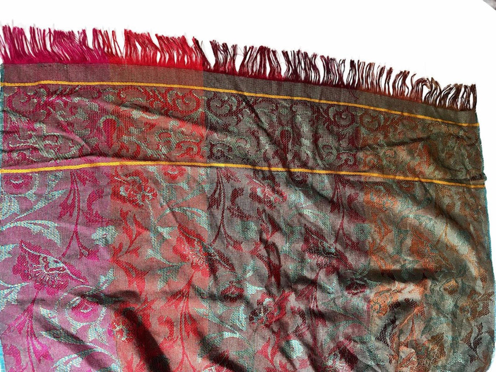 Vintage Silk Jacquard Floral Fringe Shawl Scarf