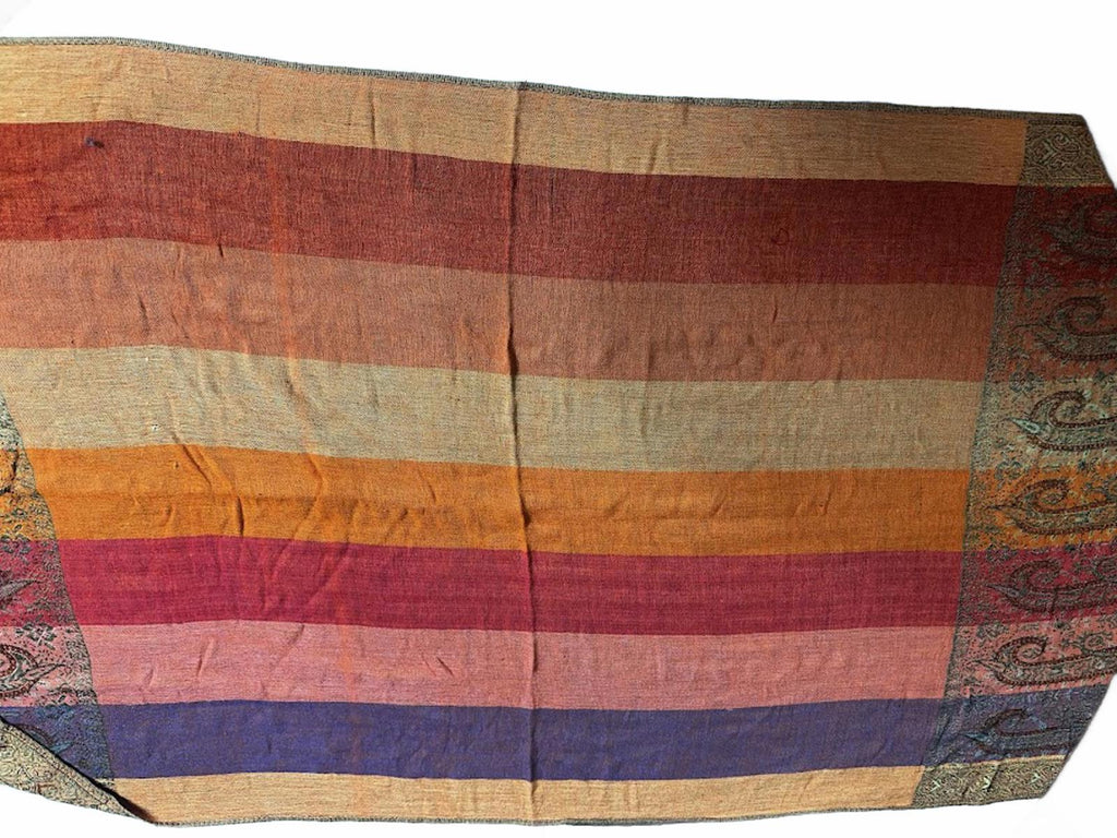 Vintage woven paisley border shawl / pashmina-style throw