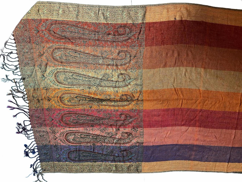 Vintage woven paisley border shawl / pashmina-style throw