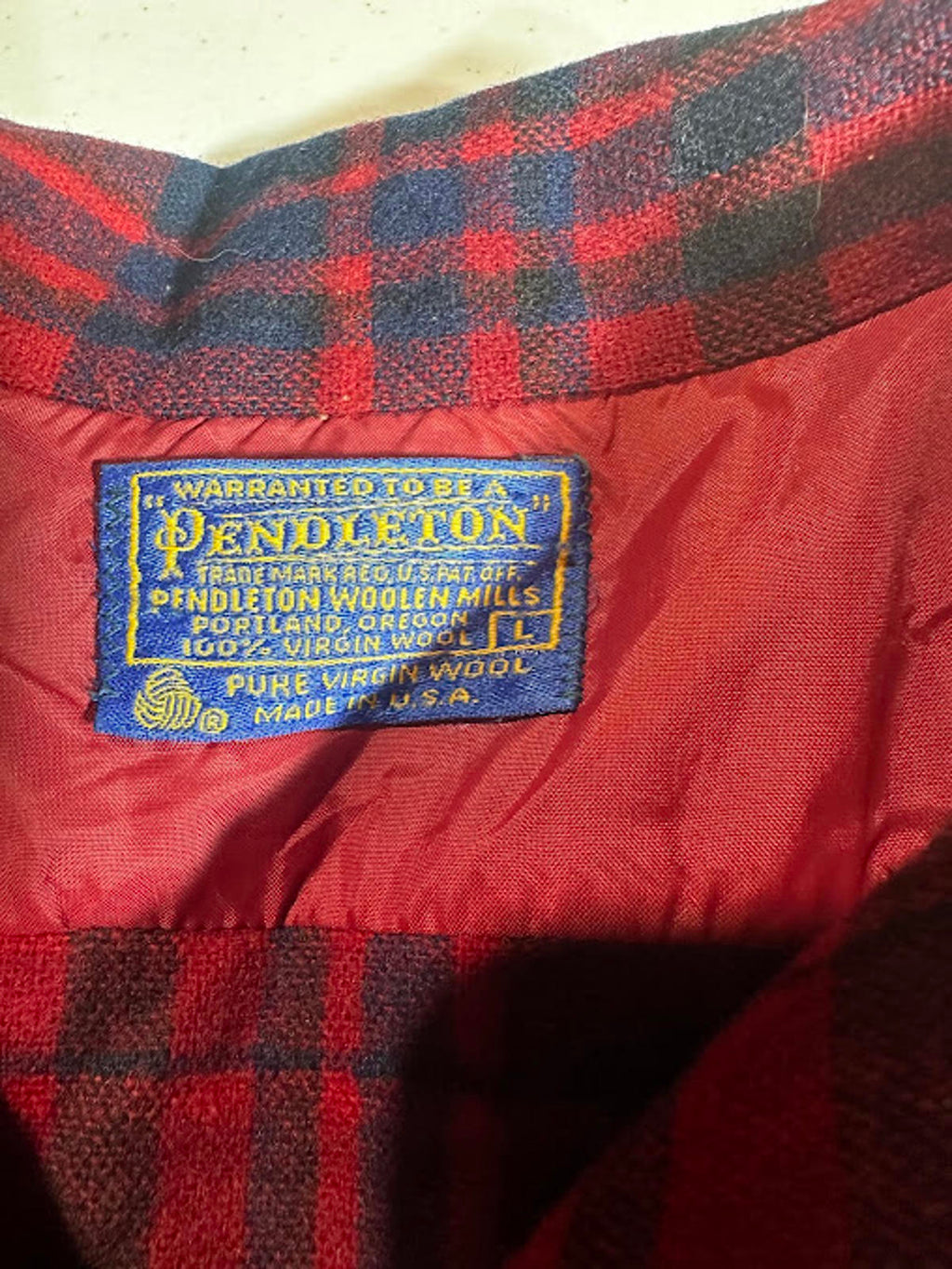 Vintage Pendleton Red Plaid Wool Board Shirt USA L