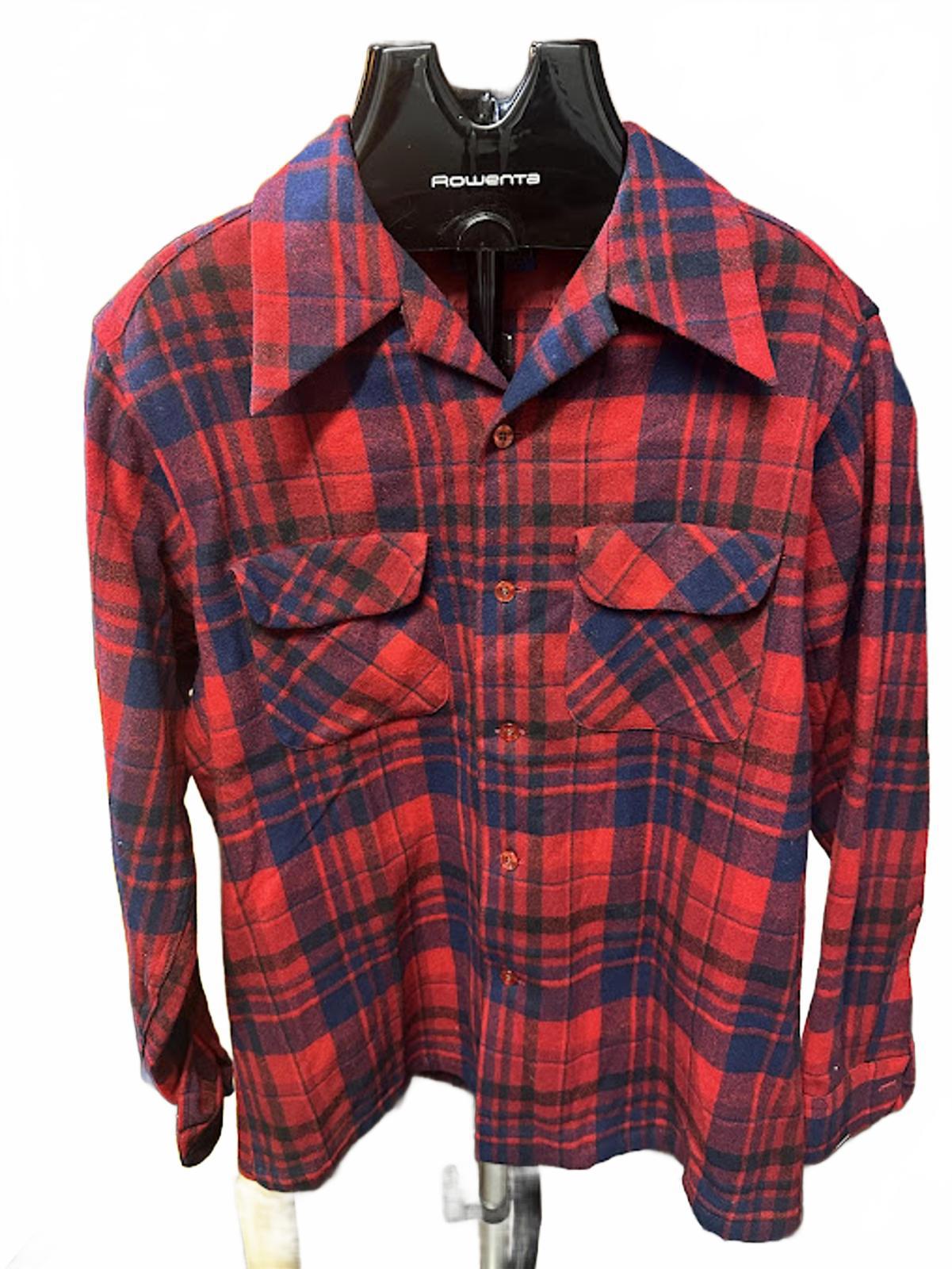 Vintage Pendleton Red Plaid Wool Board Shirt USA L